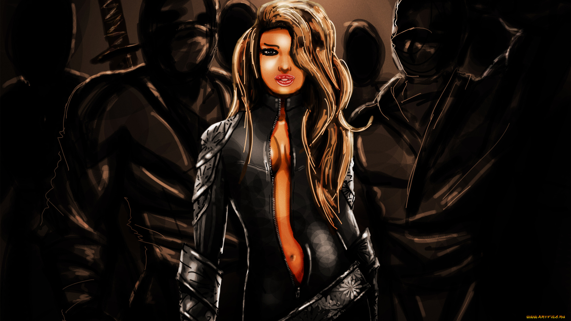 рисованное, комиксы, униформа, взгляд, фон, мужчины, девушка