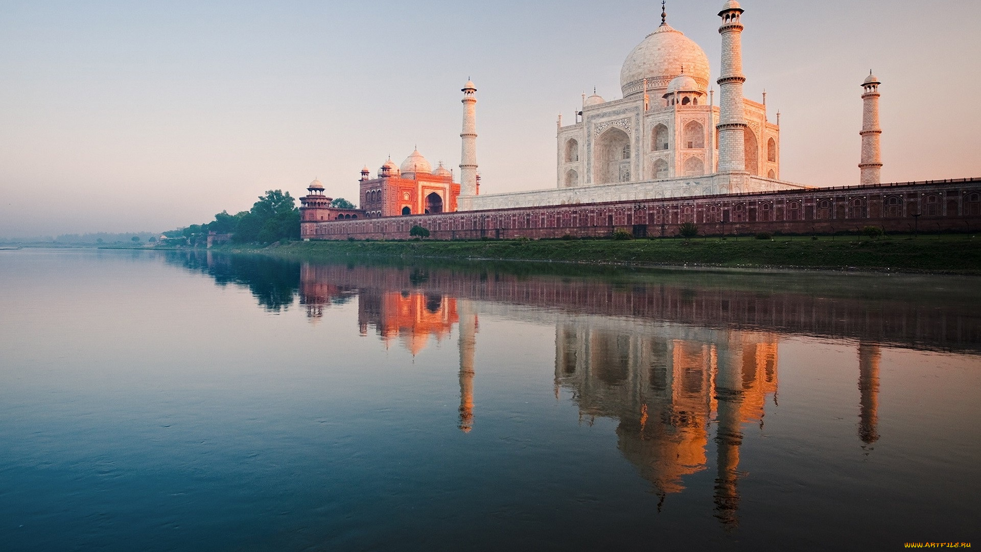 тадж-махал, , индия, города, тадж-махал, , индия, рассвет, река, утро, мечеть