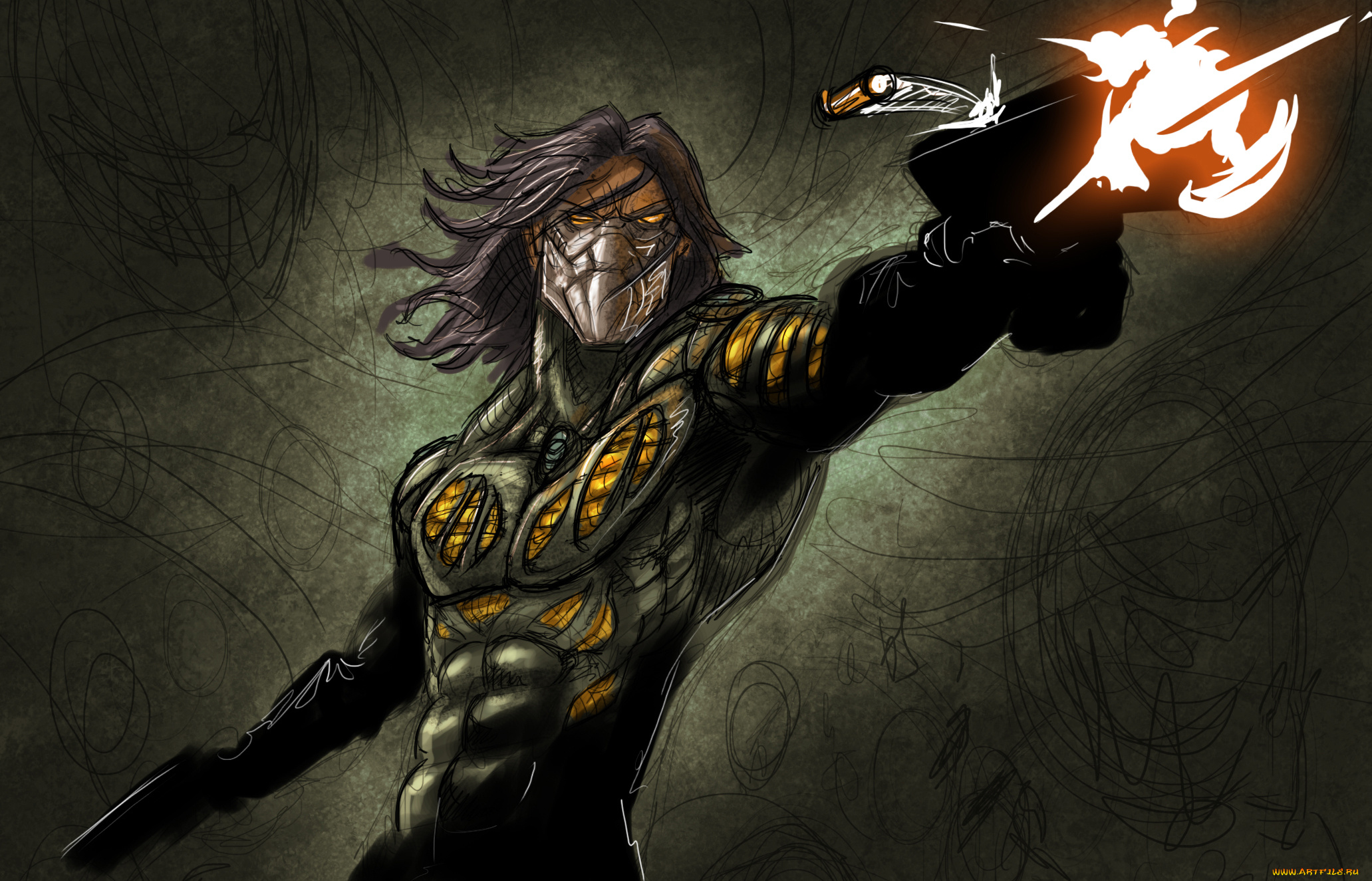 рисованное, комиксы, униформа, фон, мужчина, пистолет