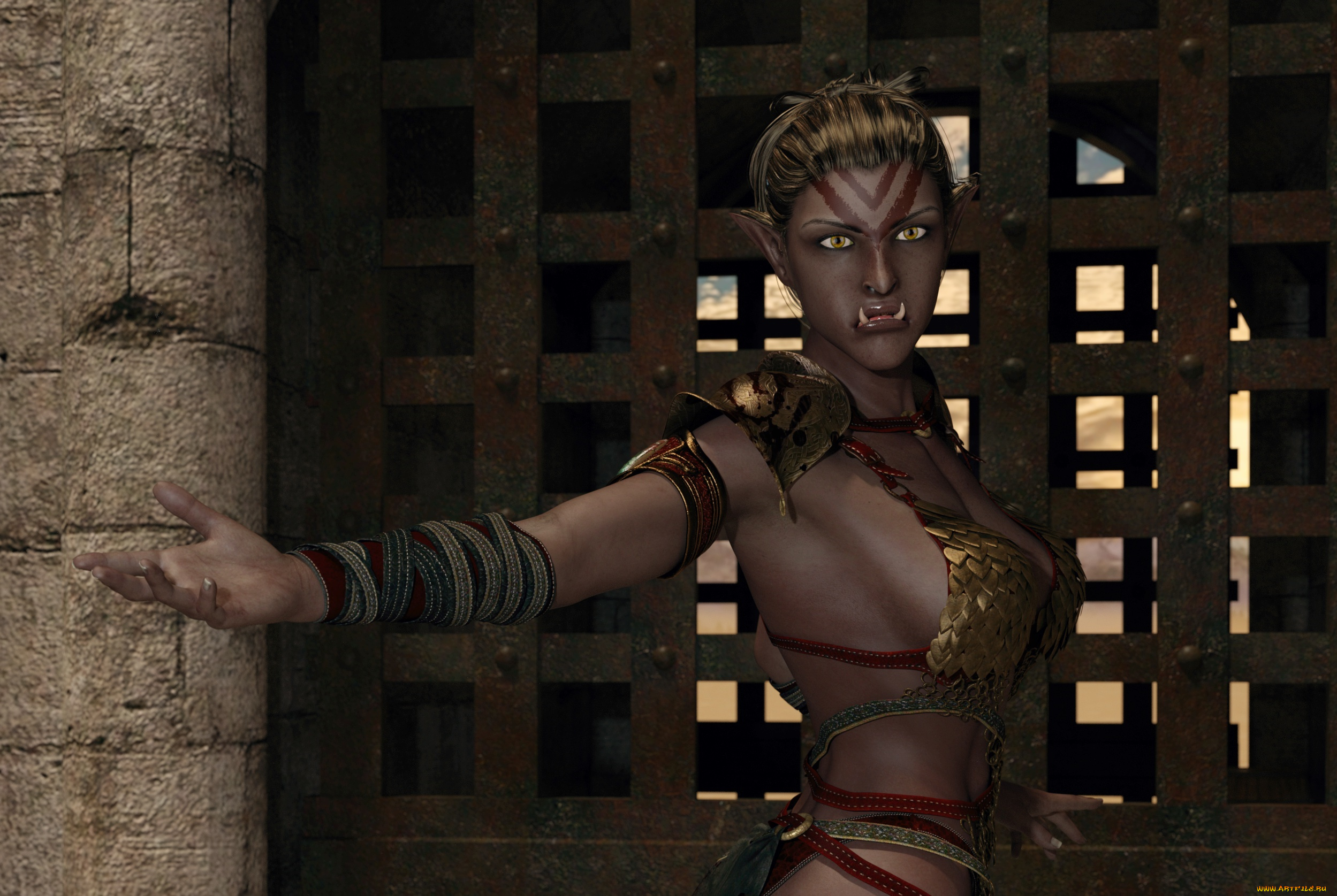 3д, графика, эльфы, , elves, взгляд, эльфийка, фон