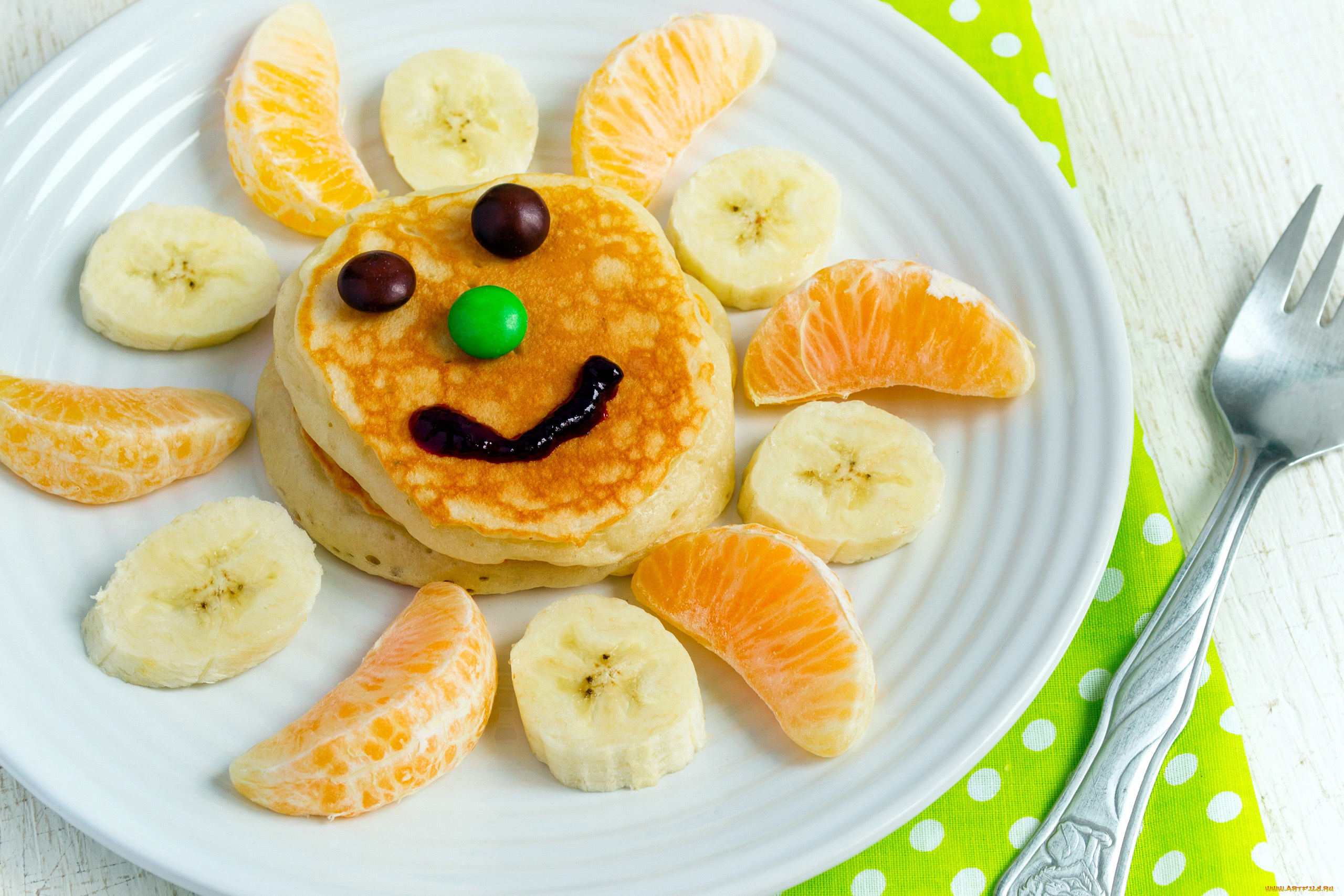 еда, блины, , оладьи, оладьи, банан, апельсин, десерт