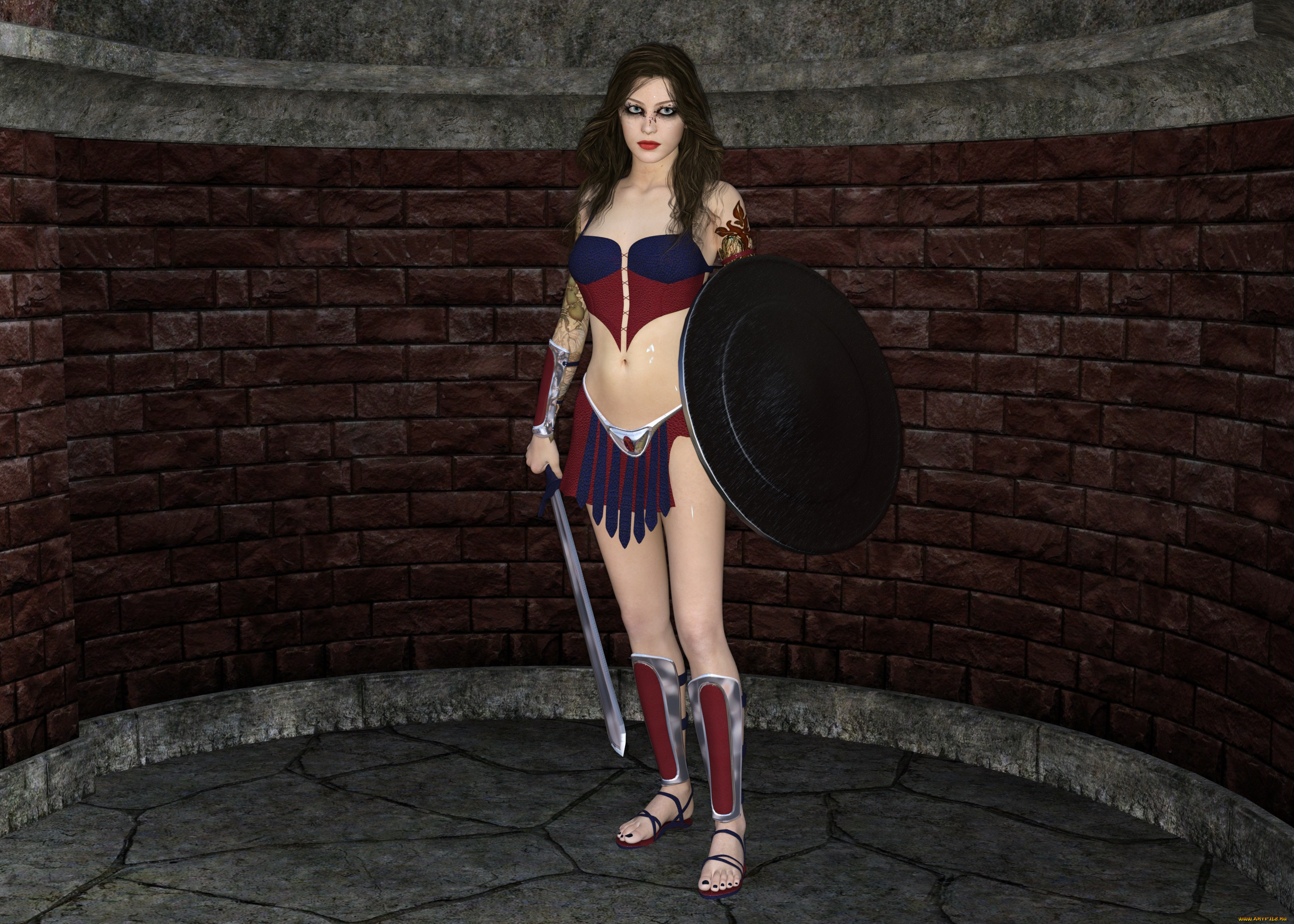 3д, графика, фантазия, , fantasy, девушка, взгляд, фон, оружие