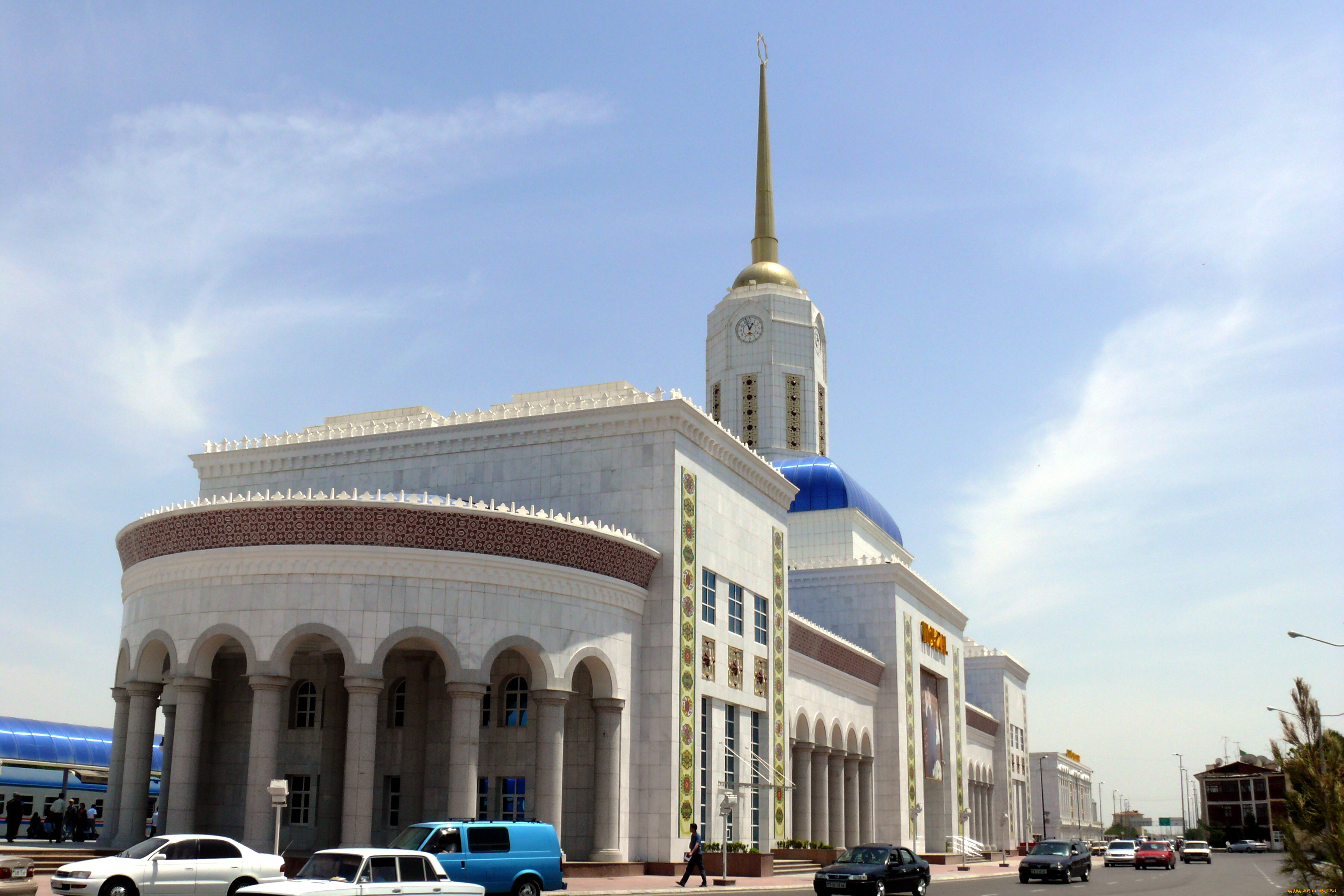 города, -, здания, , дома, красивое, здание, железнодорожного, вокзала, ашхабад