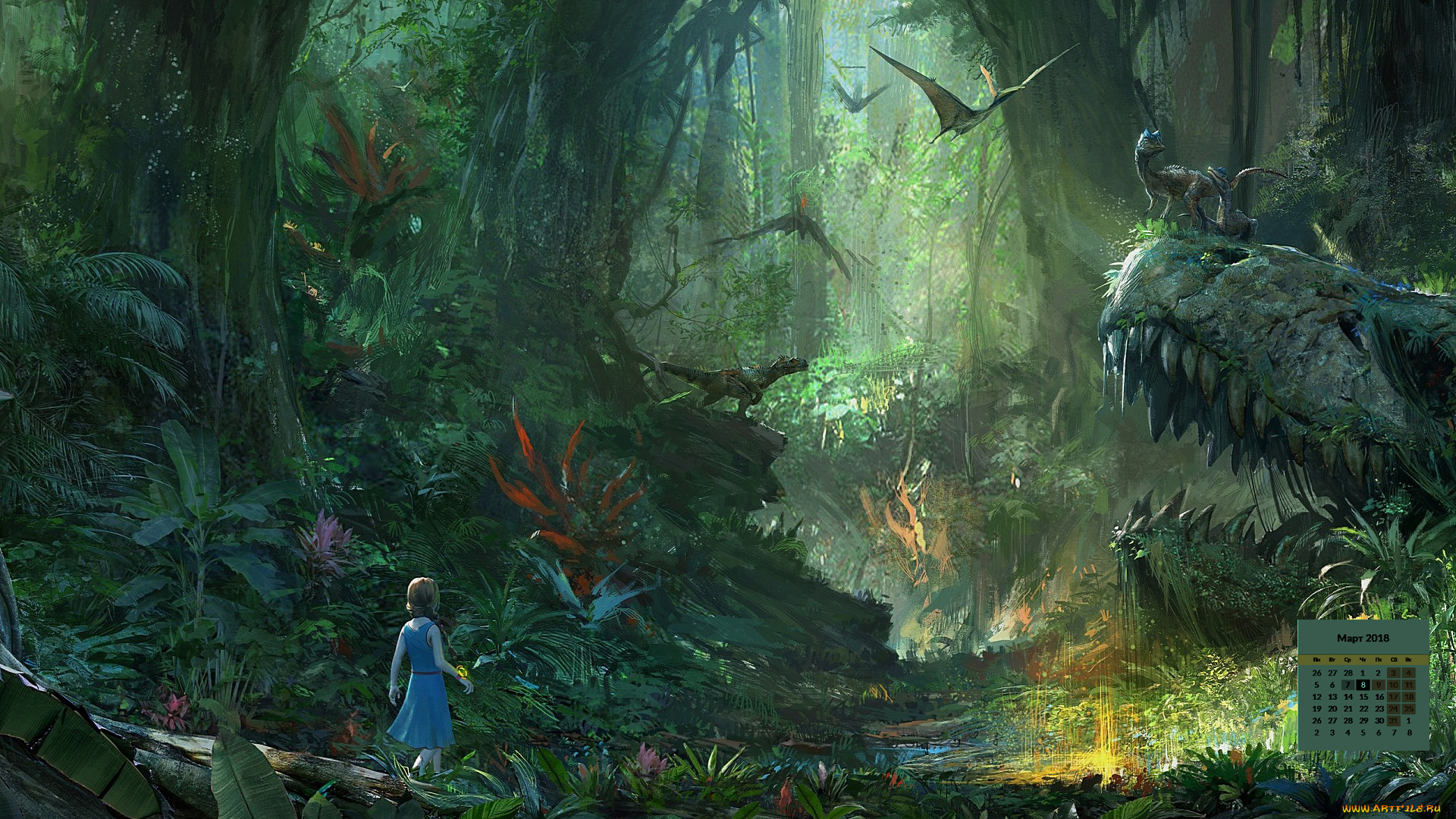 календари, фэнтези, 2018, растения, динозавр