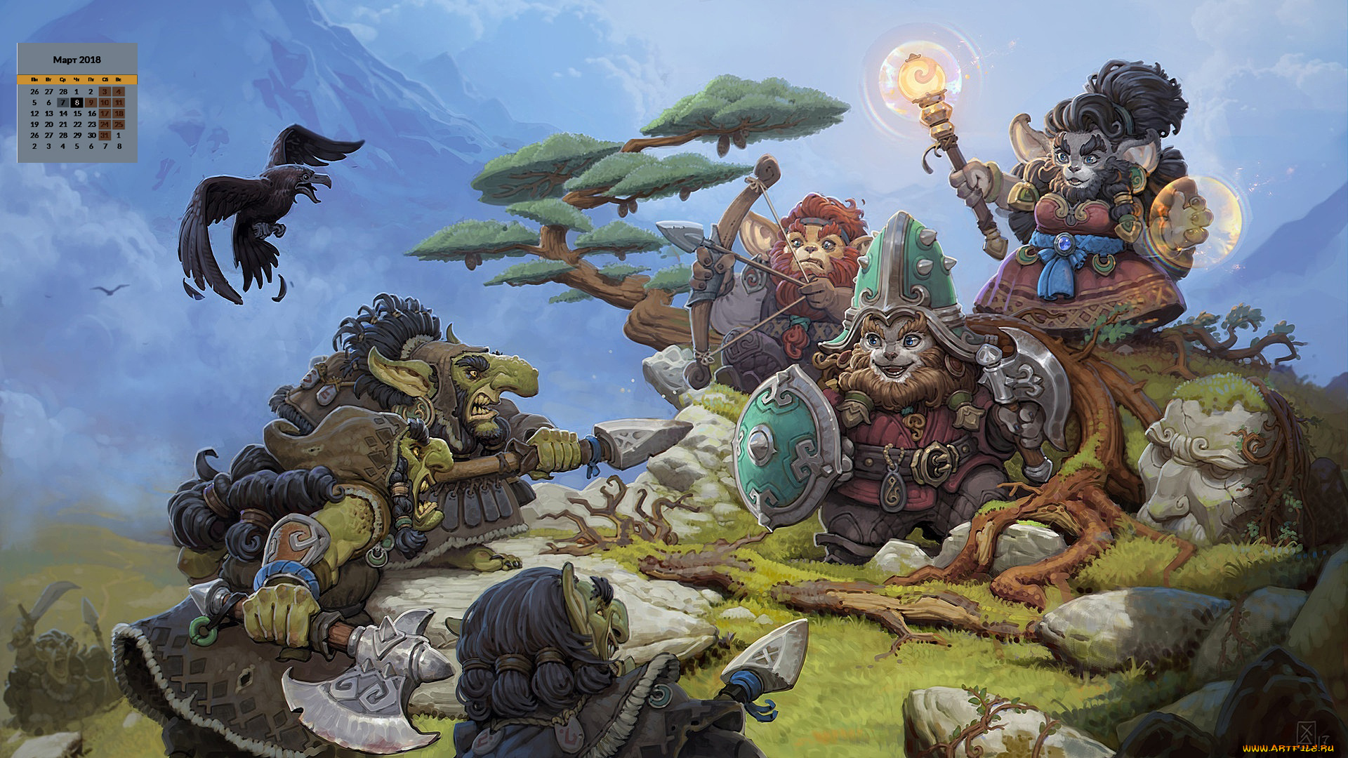 календари, фэнтези, птица, 2018, существо, дерево