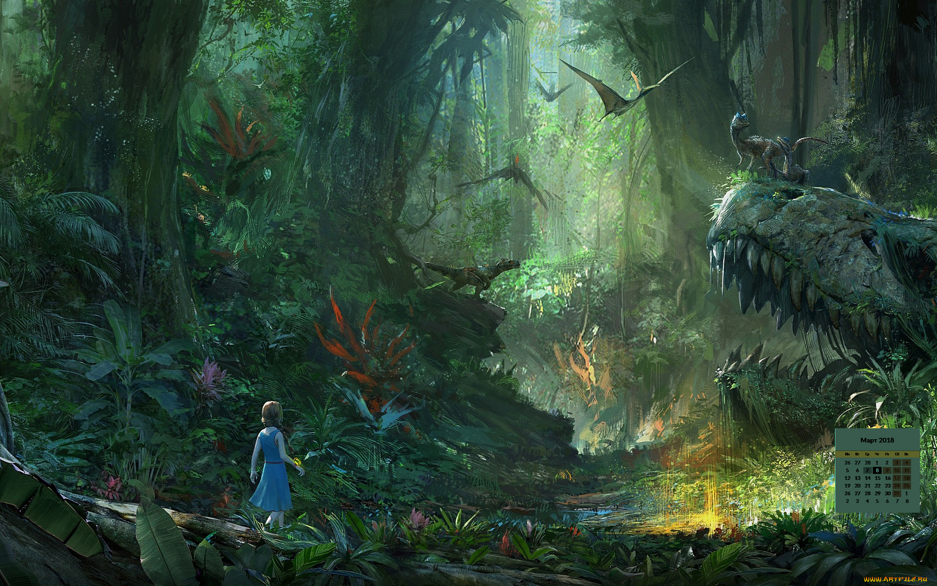 календари, фэнтези, 2018, растения, динозавр