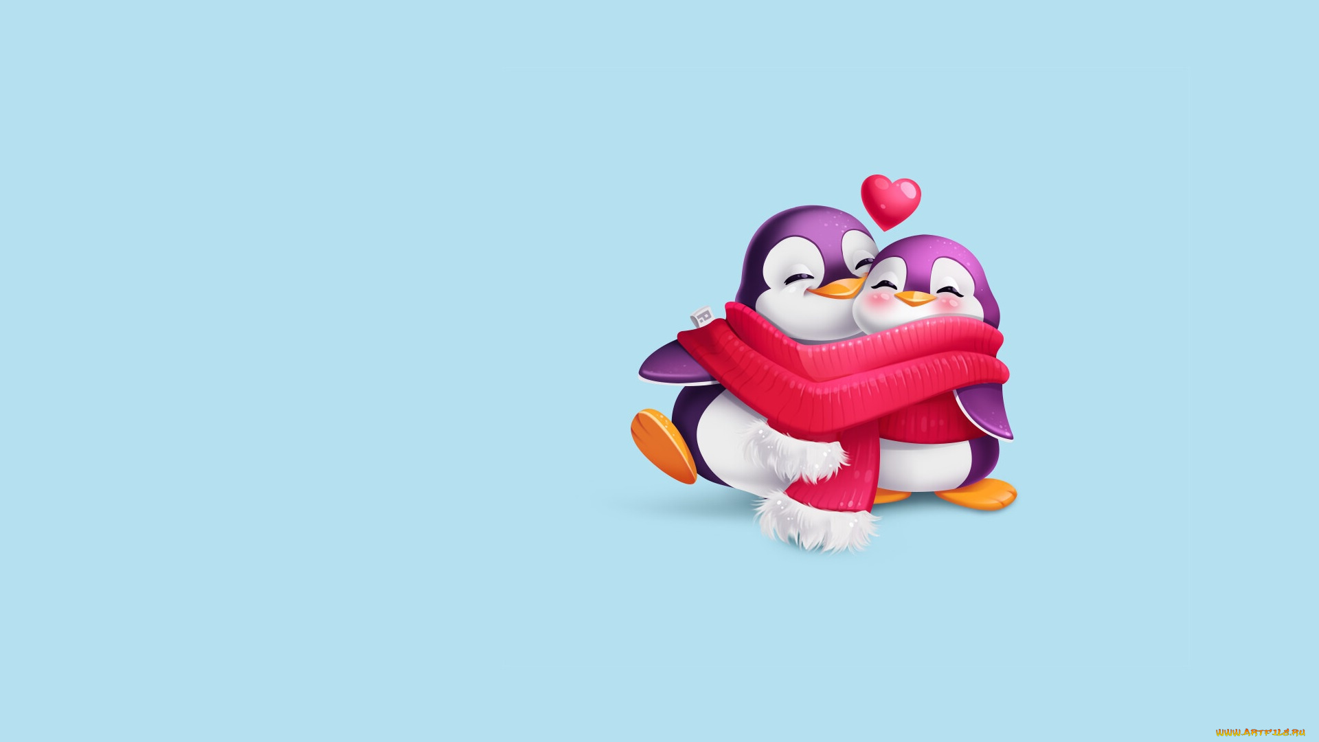 рисованное, минимализм, валентинка, пингвин, пара