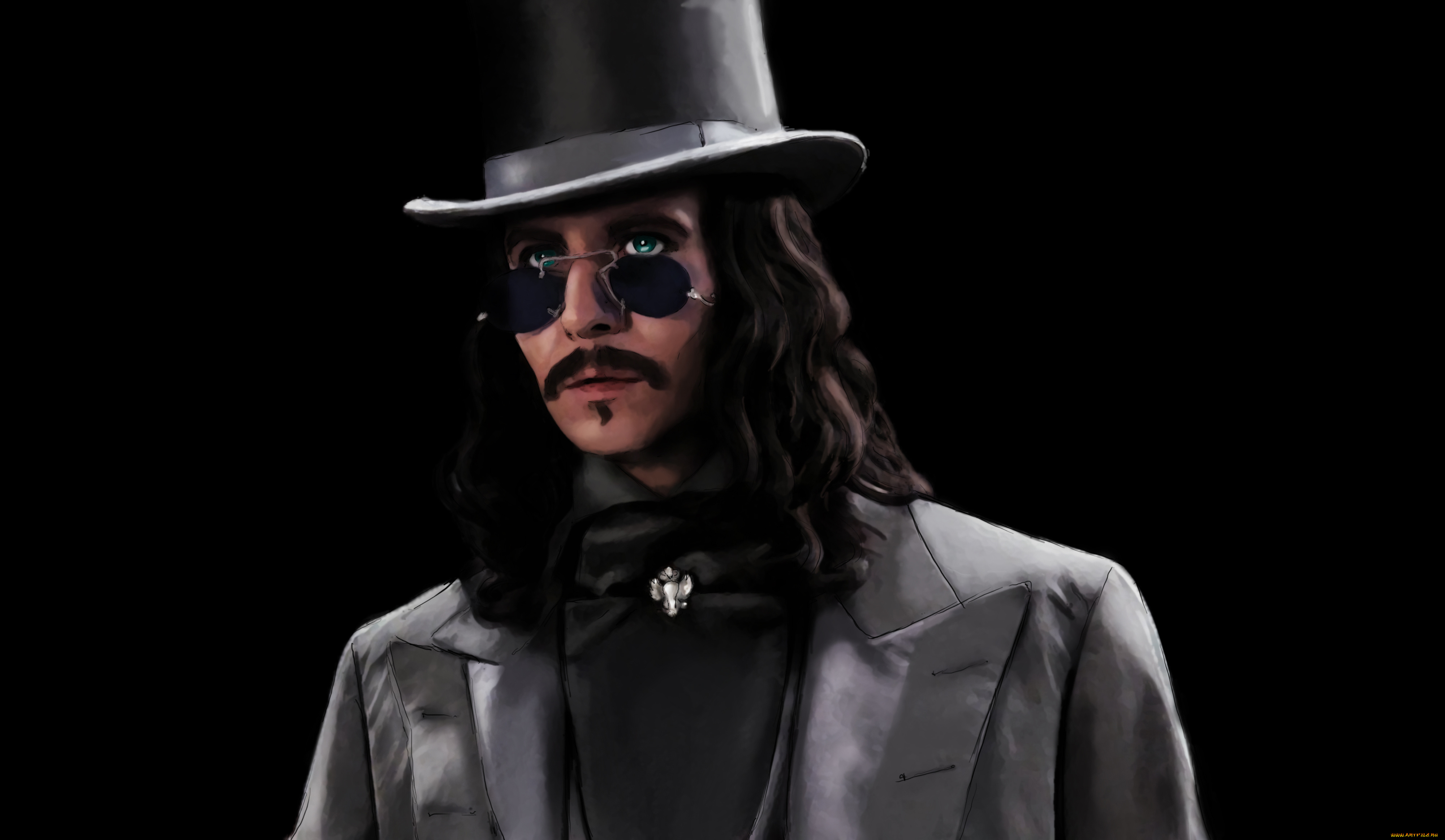 рисованное, кино, фон, мужчина, цилиндр, очки