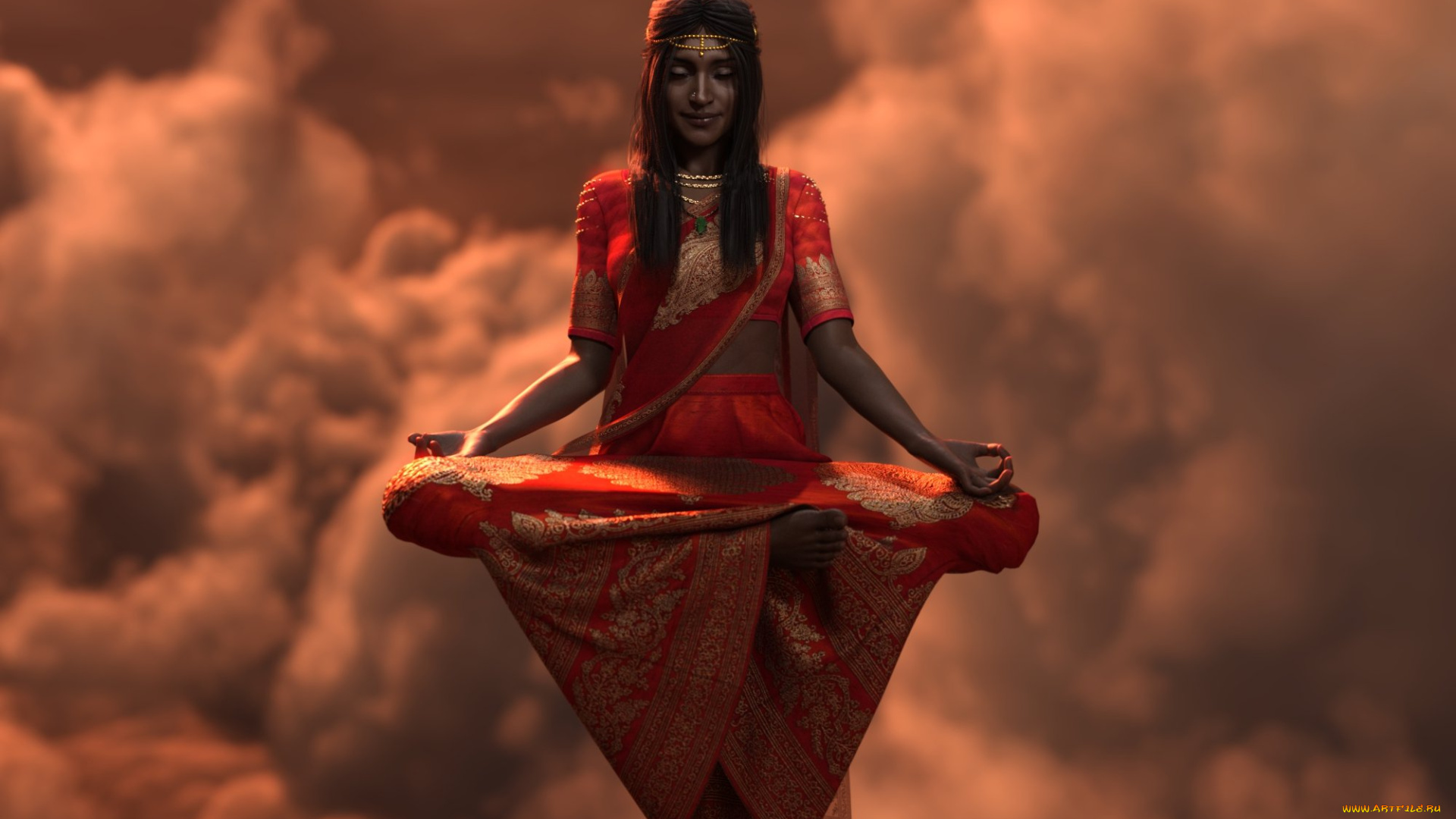 3д, графика, фантазия, , fantasy, фон, девушка, улыбка, полет