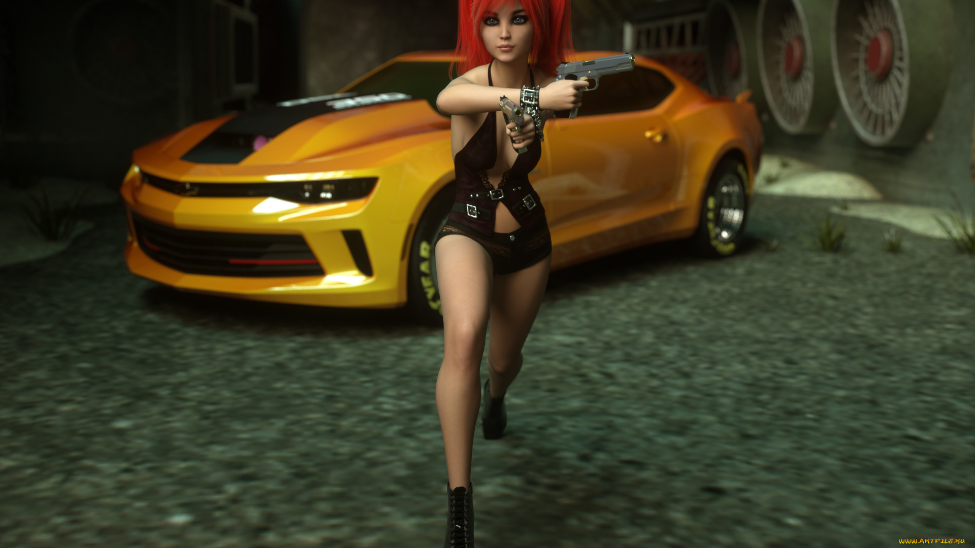 3д, графика, люди-авто, мото, , people-, car, , , moto, автомобиль, взгляд, фон, девушка