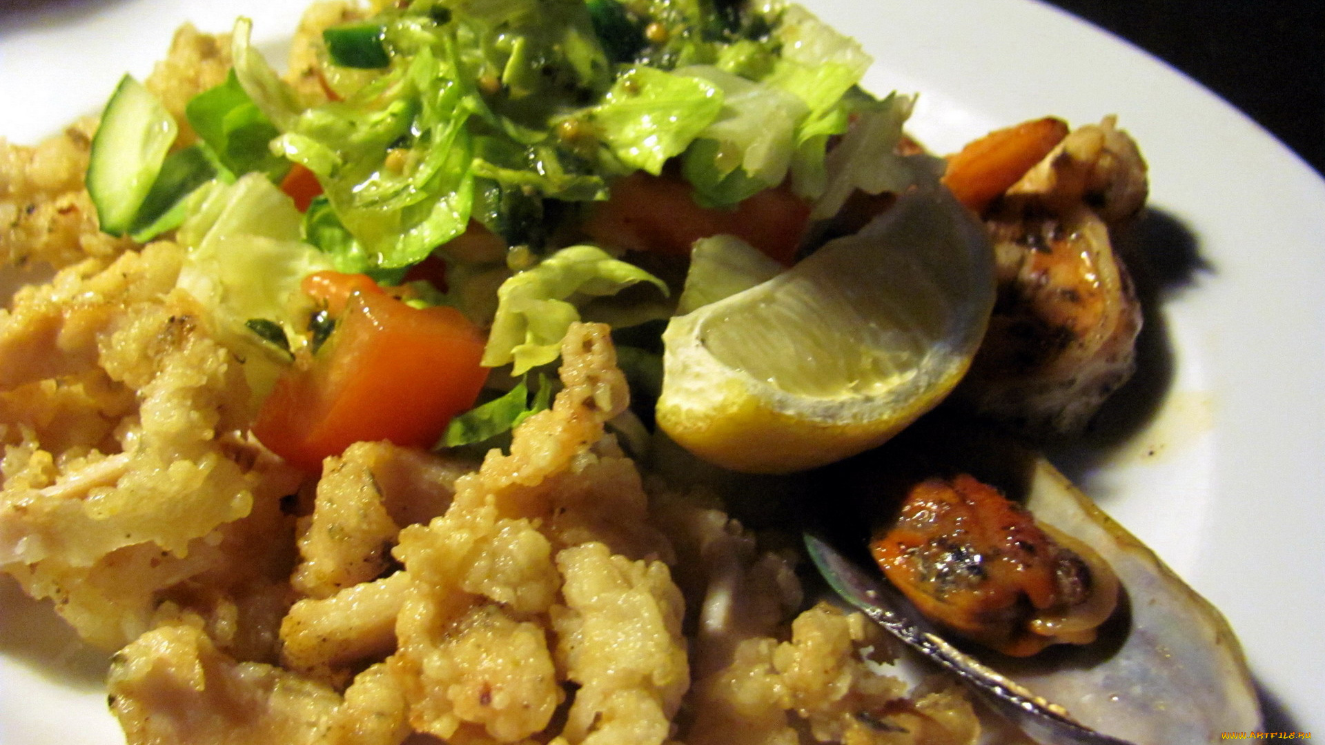 еда, рыбные, блюда, , с, морепродуктами, мидии