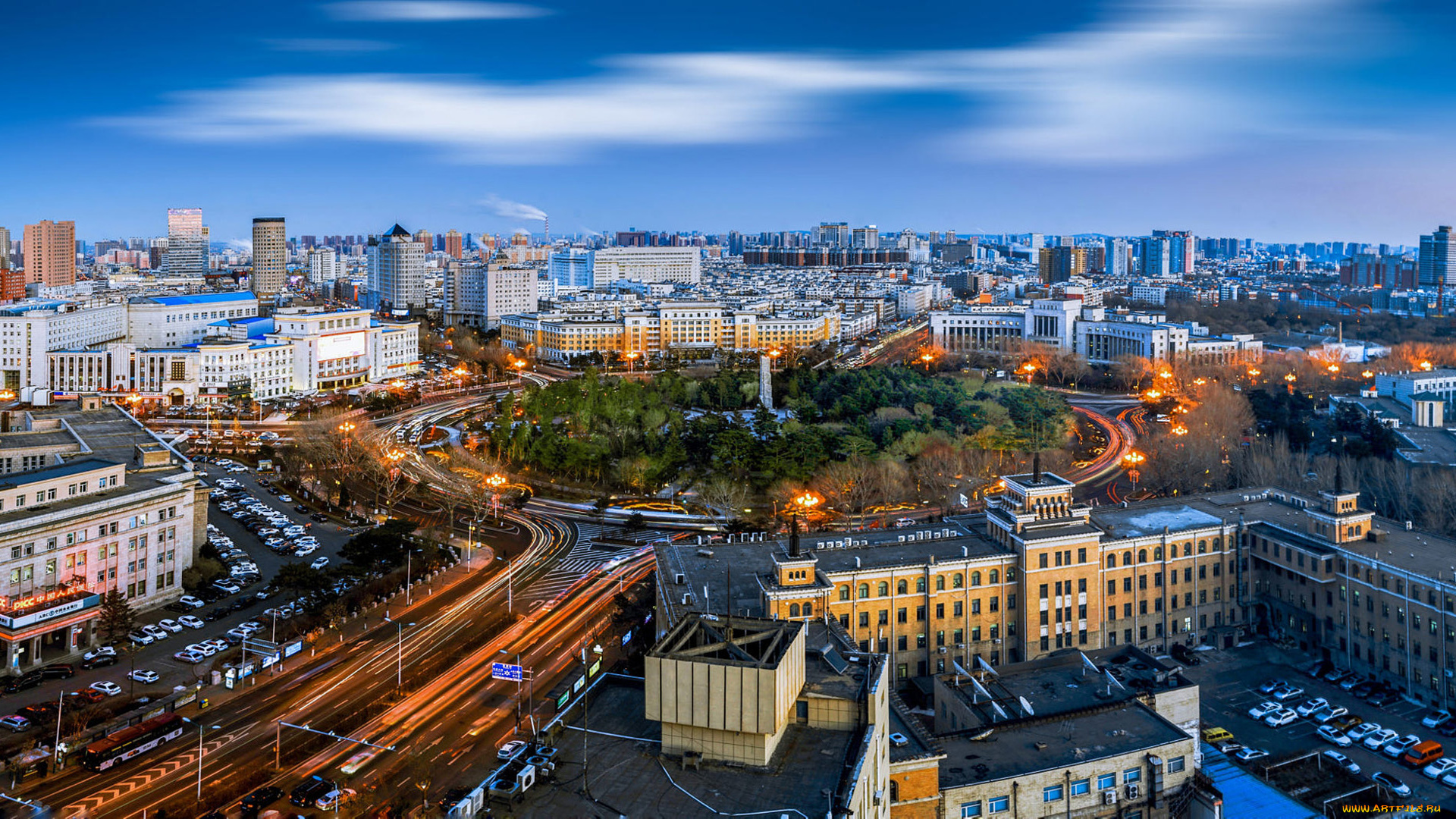 города, -, панорамы, народная, площадь, чанчунь