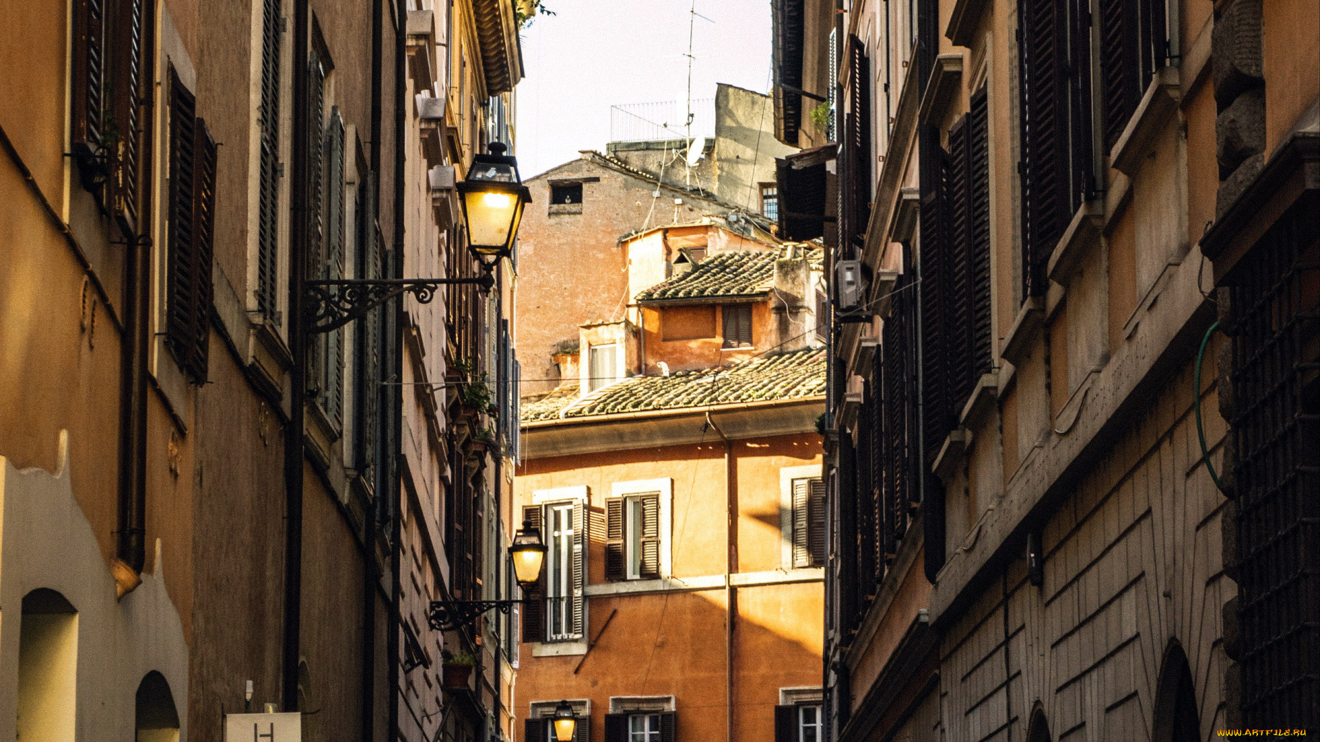 города, рим, , ватикан, , италия, узкая, улочка, фонари