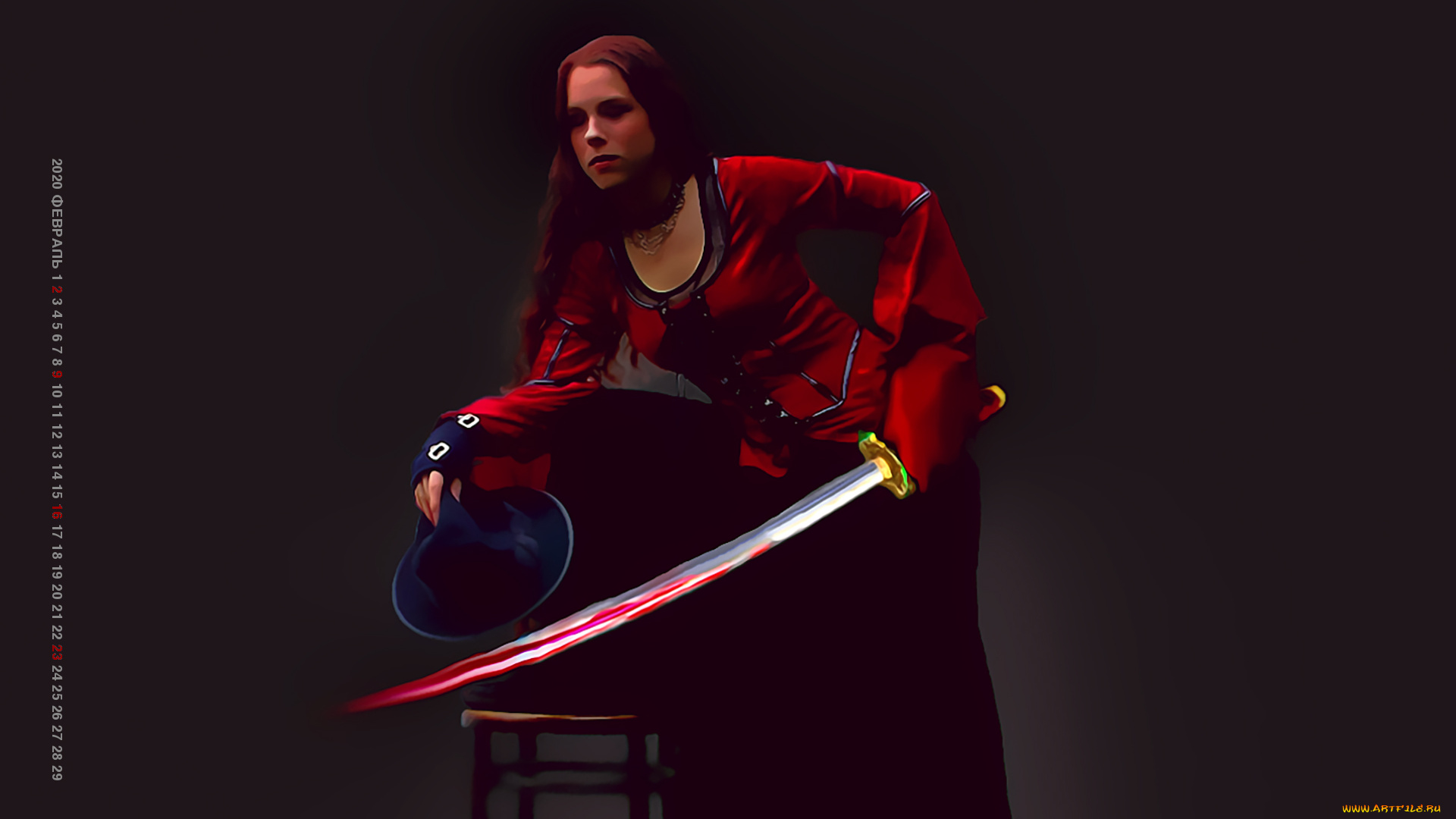 календари, фэнтези, девушка, шляпа, оружие, кровь, портрет, calendar, 2020