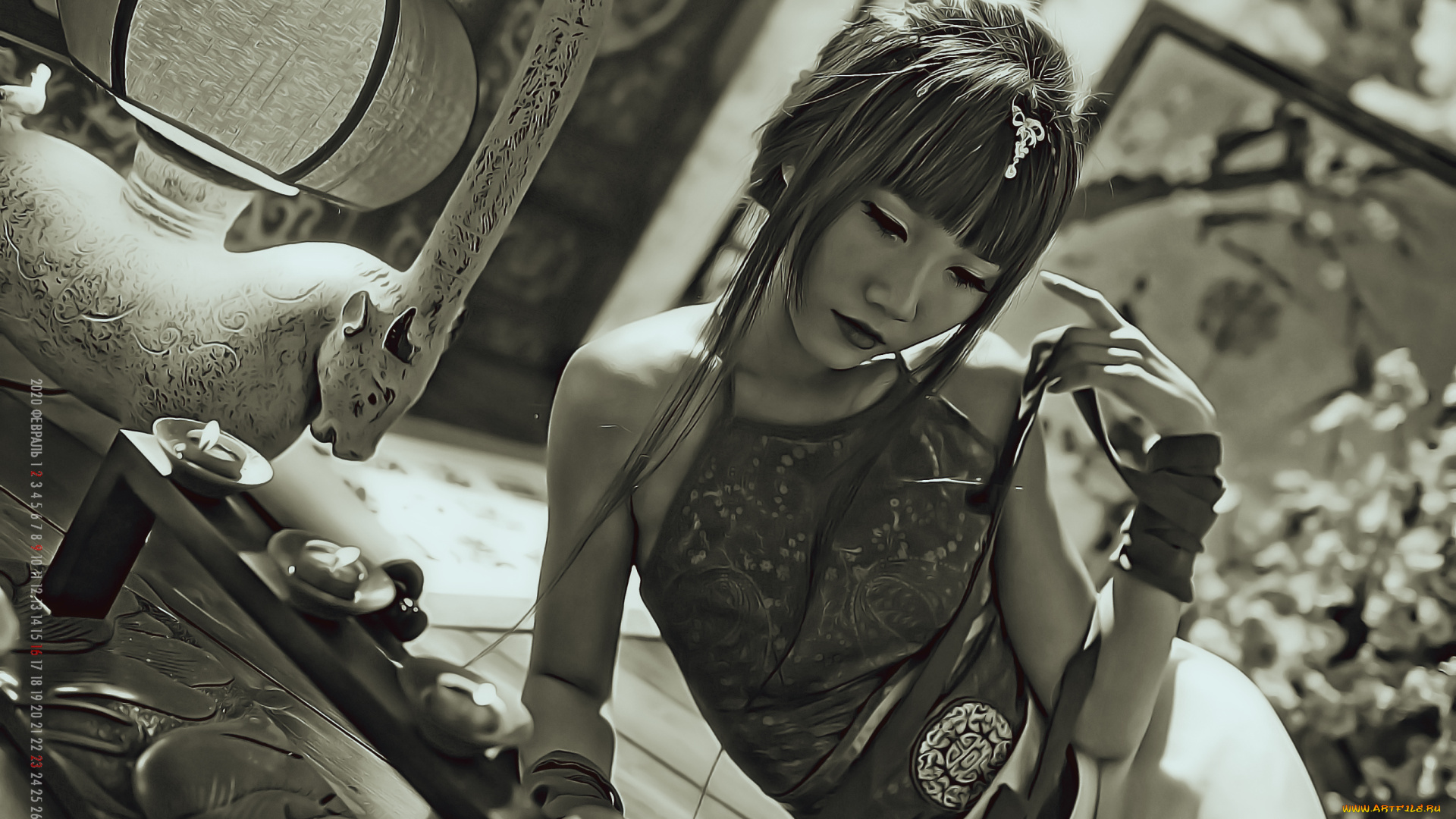 календари, компьютерный, дизайн, азиатка, комната, модель, девушка, женщина, calendar, 2020