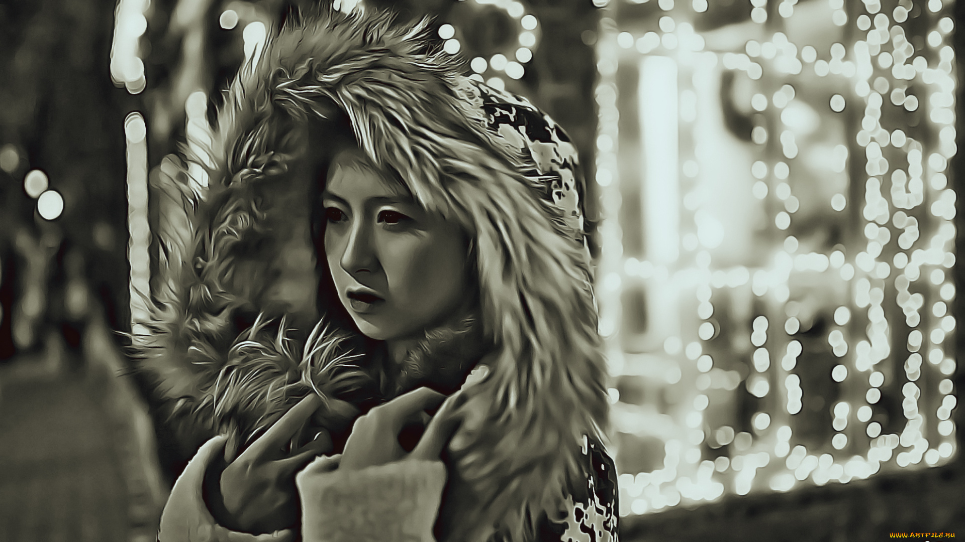 календари, компьютерный, дизайн, улица, боке, женщина, calendar, мех, азиатка, девушка, 2020