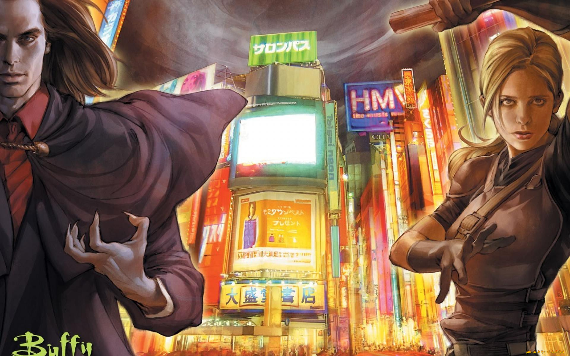 фэнтези, _buffy, , the, vampire, slayer, огни, город, вампир, баффи