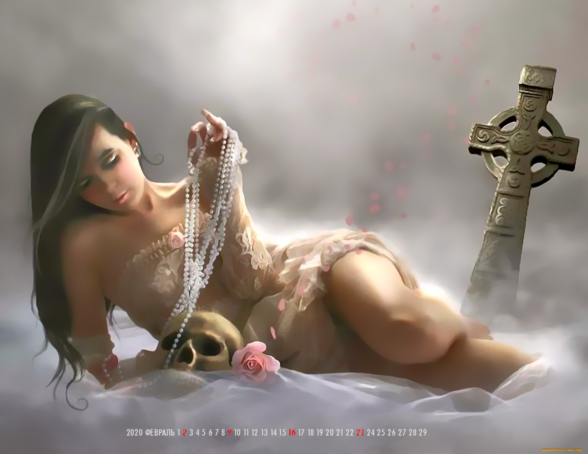 календари, фэнтези, бусы, бижутерия, череп, calendar, 2020, крест, девушка