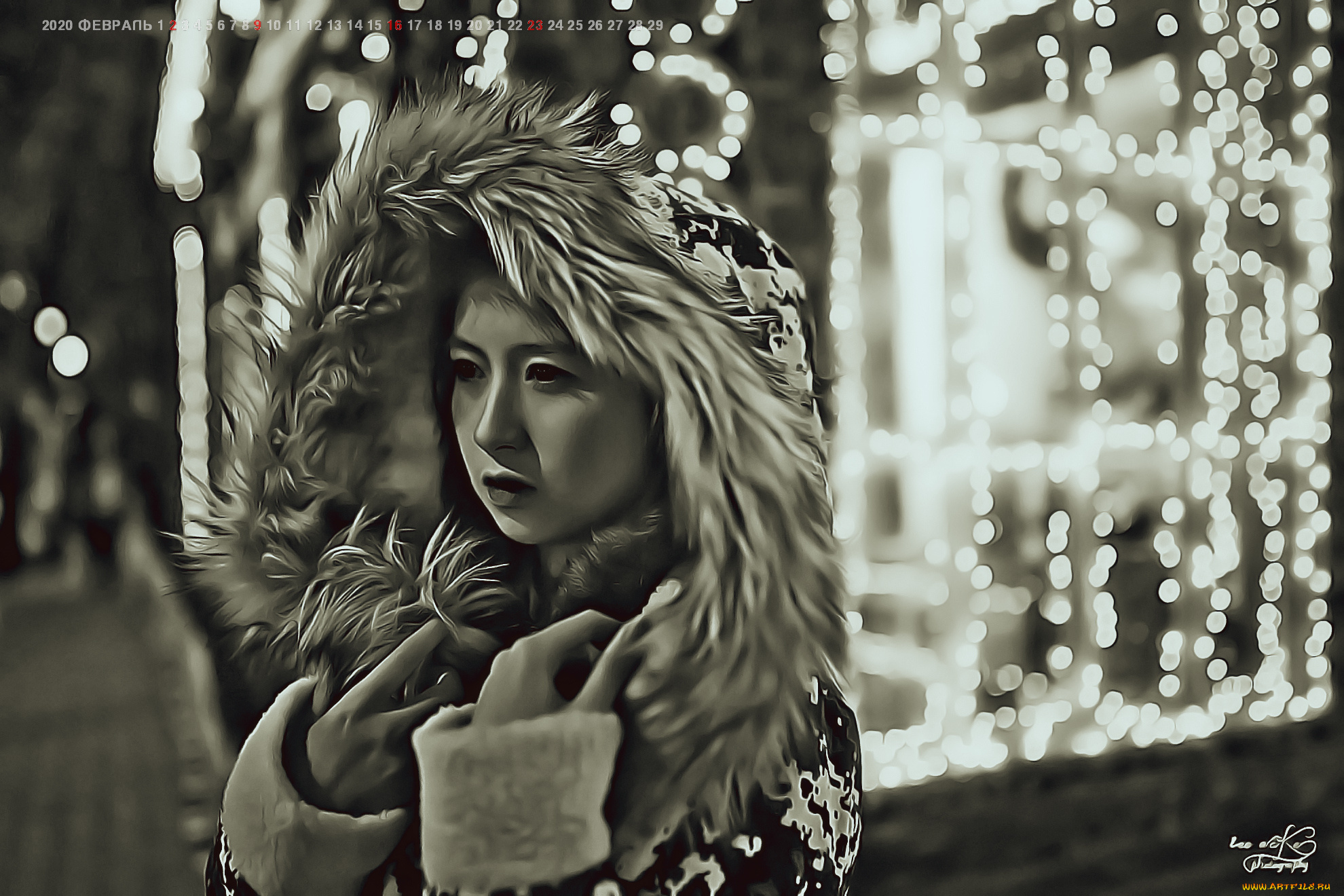 календари, компьютерный, дизайн, улица, боке, женщина, calendar, мех, азиатка, девушка, 2020