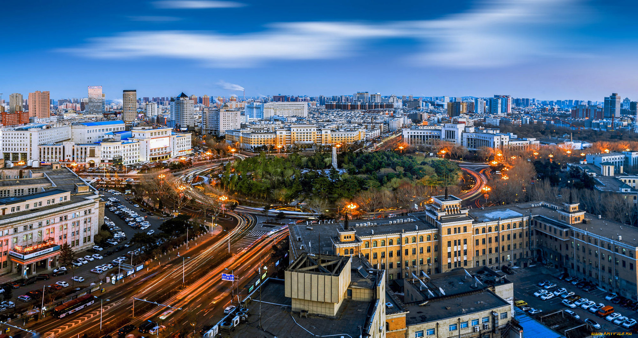 города, -, панорамы, народная, площадь, чанчунь