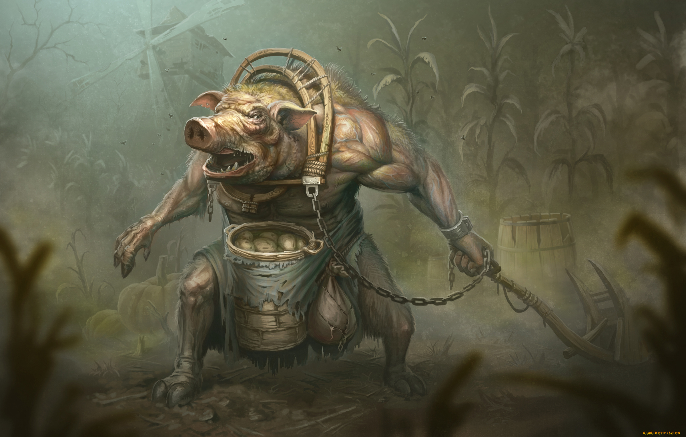 фэнтези, существа, свинья, монстр, чудище, поза, взгляд, страшилище, еда