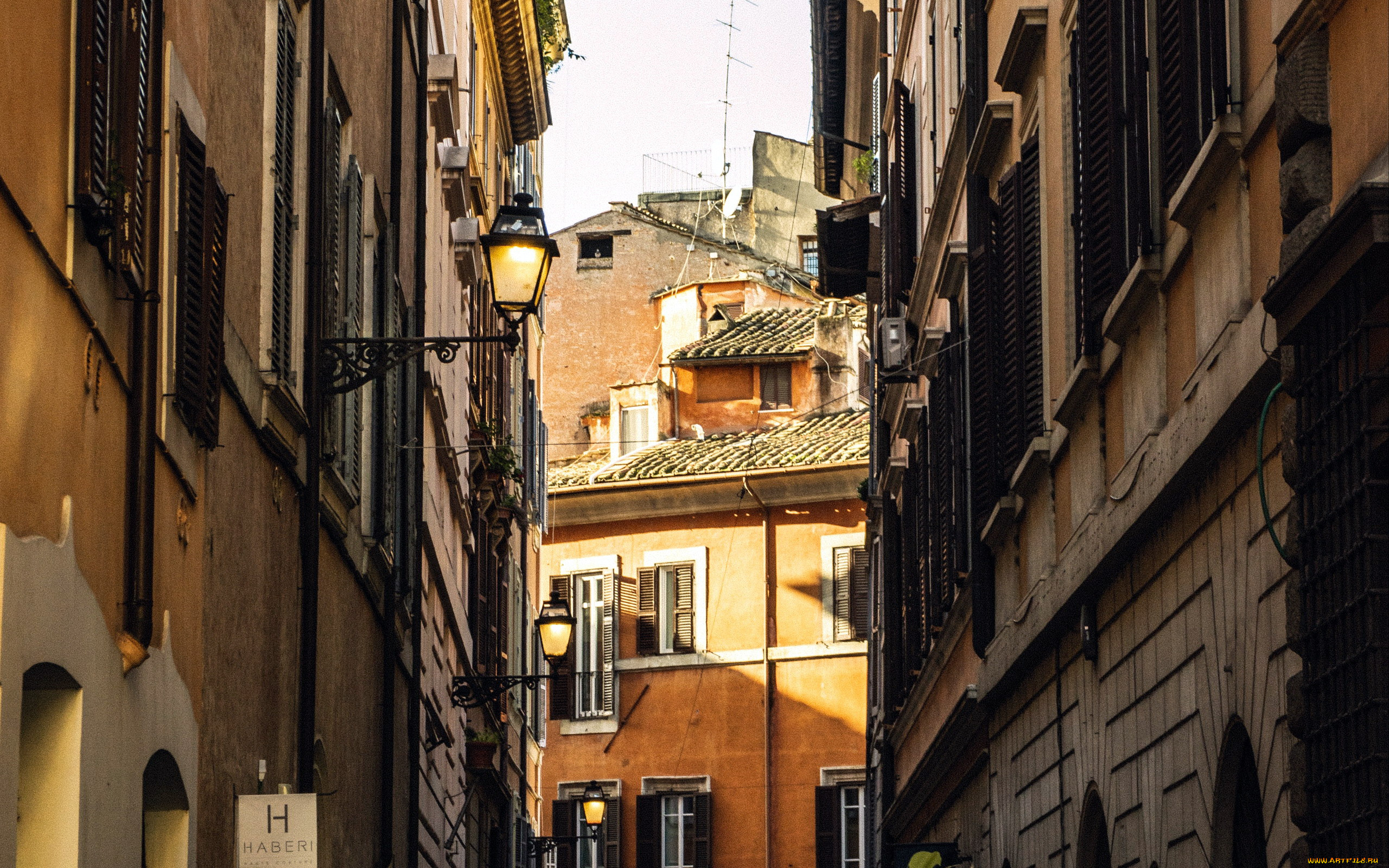 города, рим, , ватикан, , италия, узкая, улочка, фонари