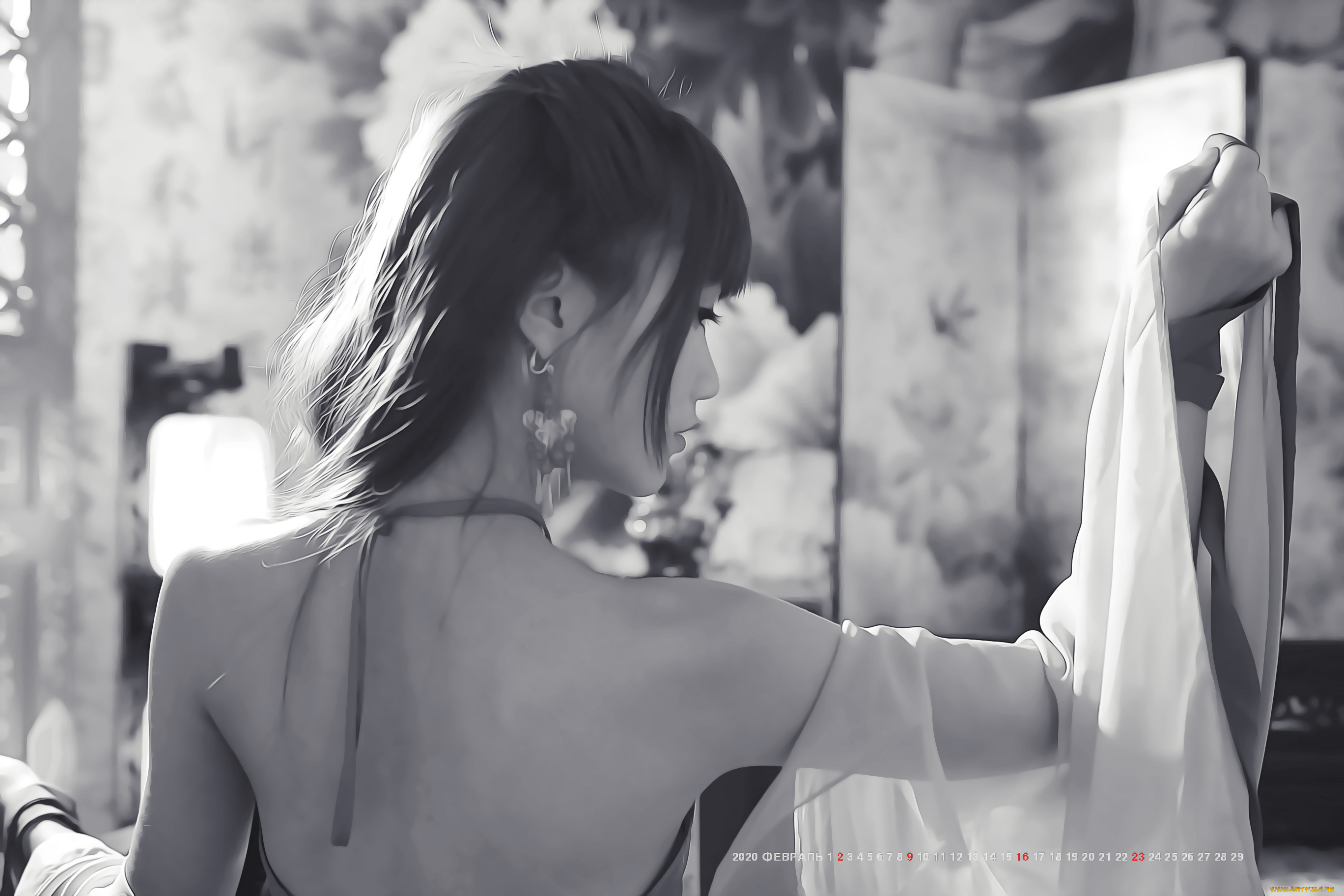 календари, компьютерный, дизайн, 2020, calendar, модель, девушка, азиатка, спина, женщина