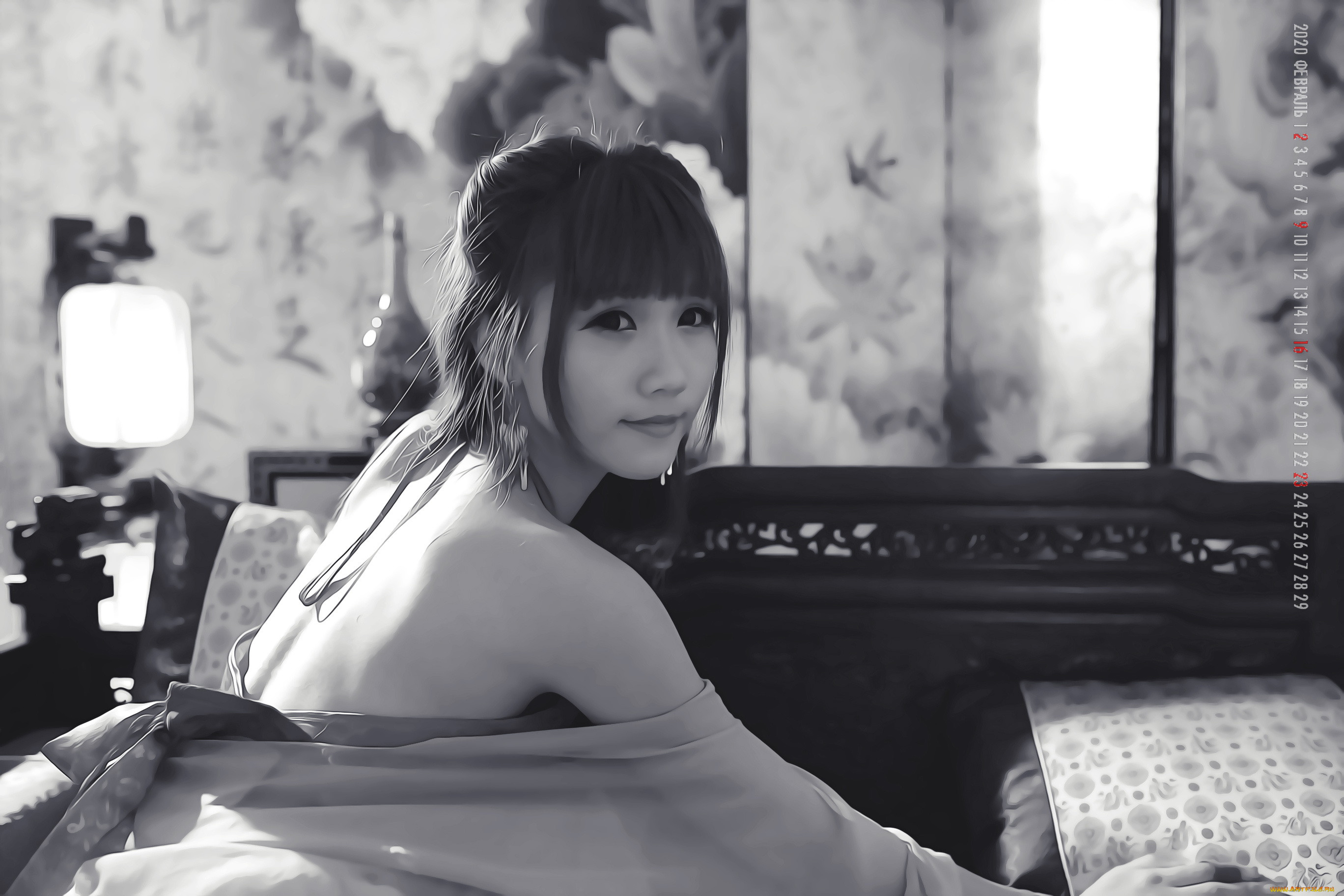 календари, компьютерный, дизайн, взгляд, женщина, помещение, calendar, 2020, девушка, азиатка