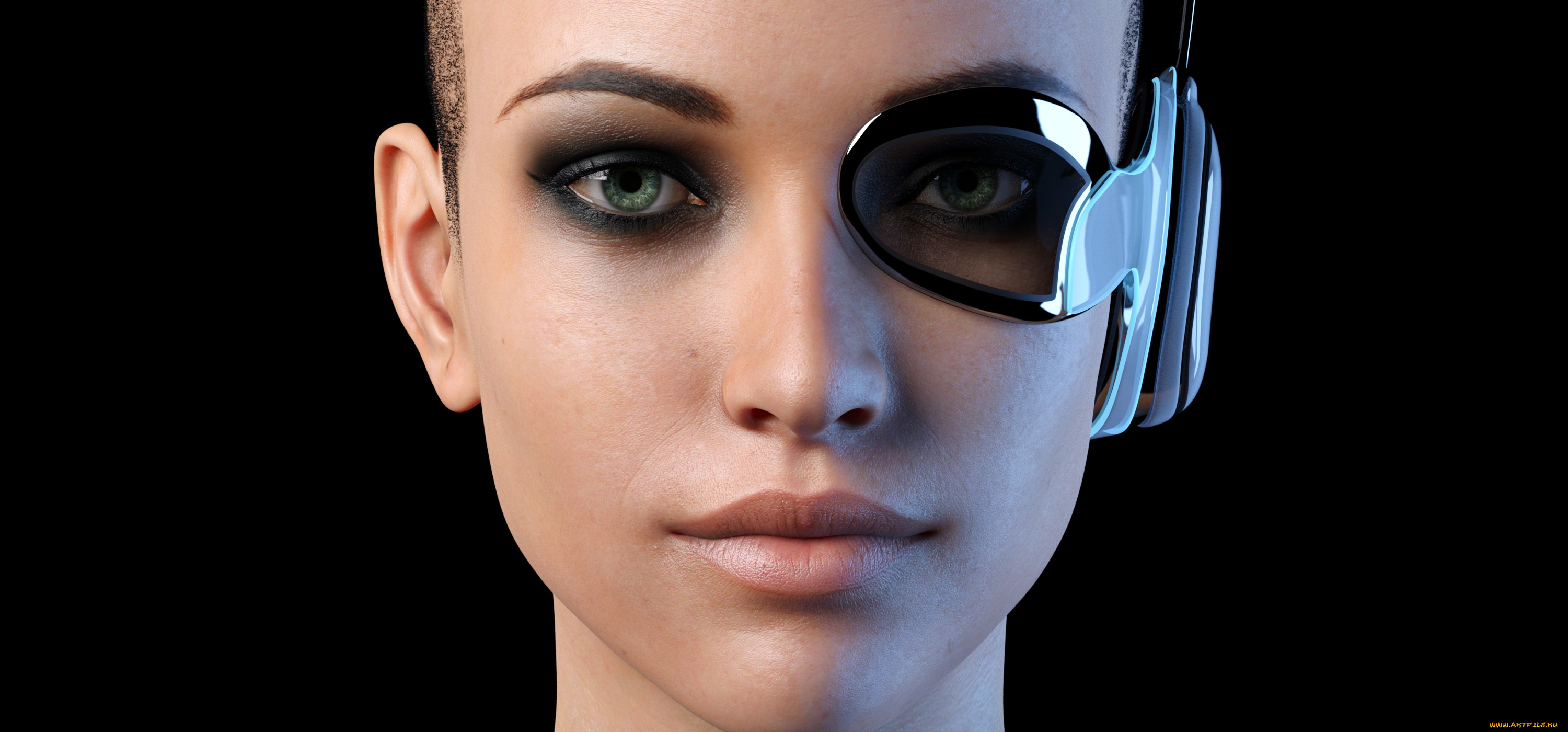 3д, графика, портрет, , portraits, монокль, взгляд, фон, девушка