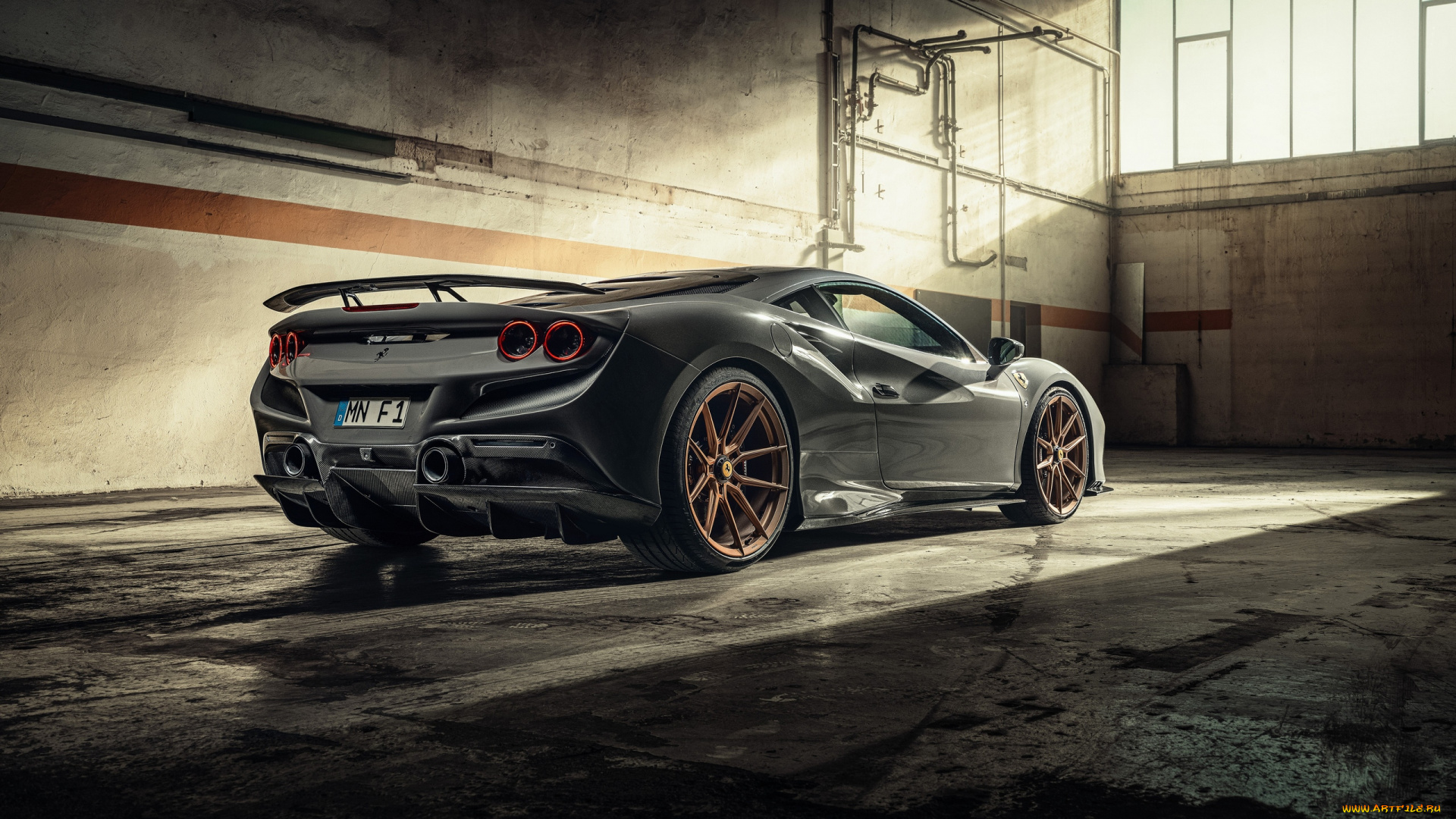 автомобили, ferrari, novitec, f8, tributo, 2021, ангар, гиперкар, вид, сзади