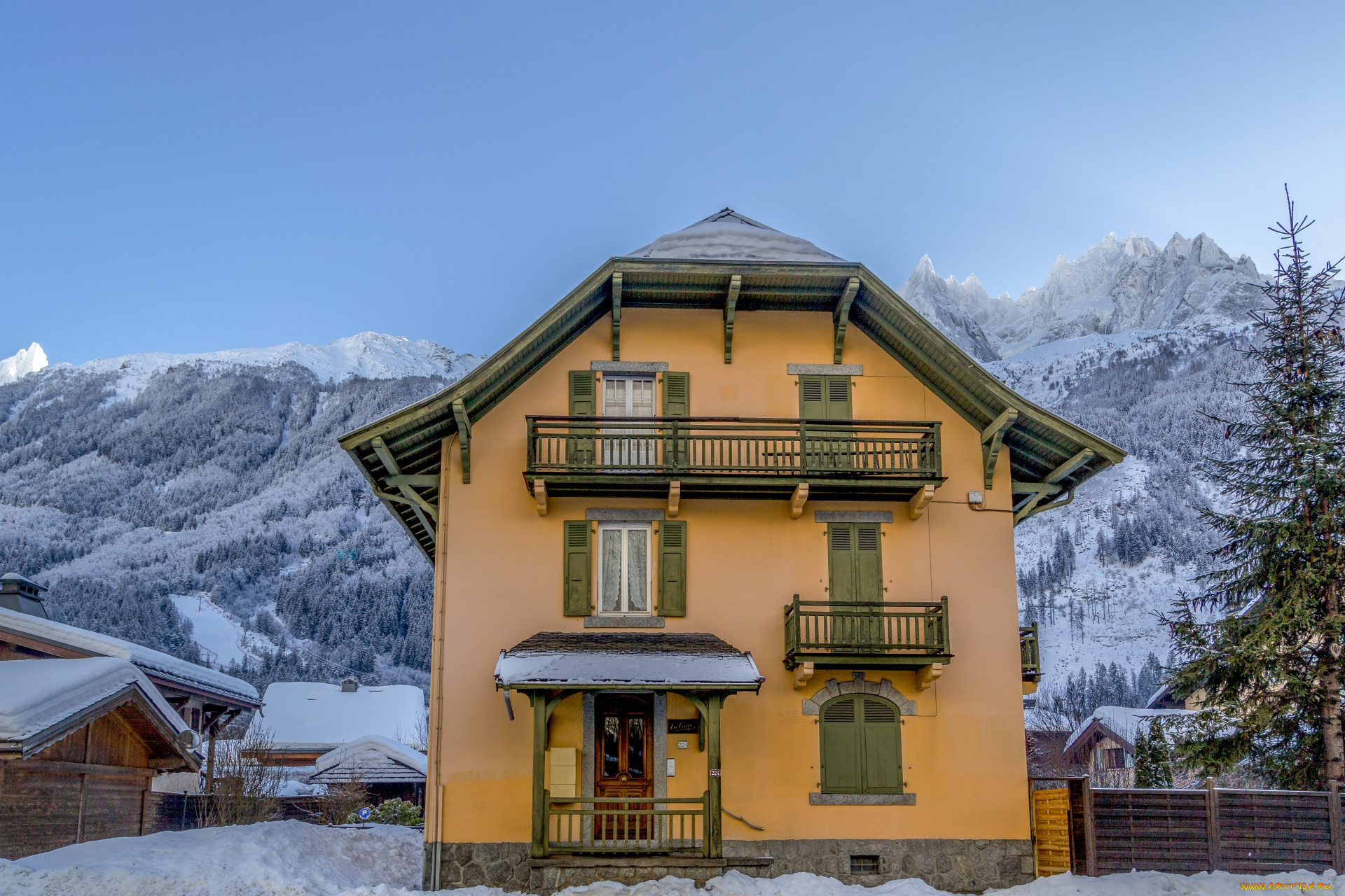 города, -, здания, , дома, горы, зима, снег, жилой, дом