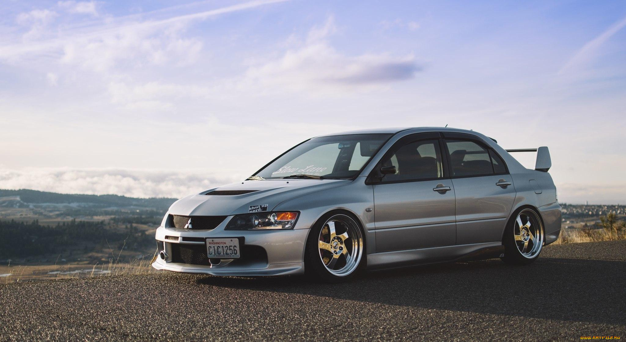 автомобили, mitsubishi, lancer, evolution, серебристый, панорама