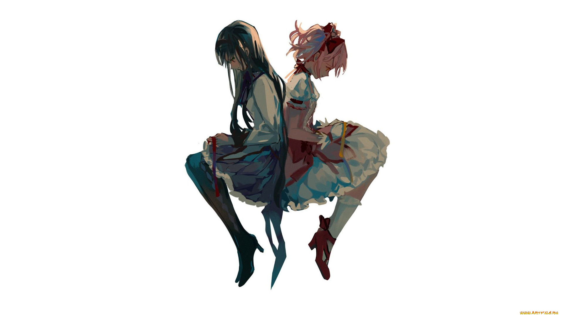 аниме, mahou, shoujo, madoka, magika, девочки, ленты