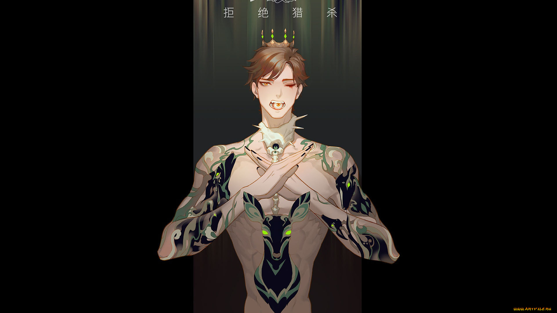 аниме, unknown, , другое, , парень, корона, глаз, лань