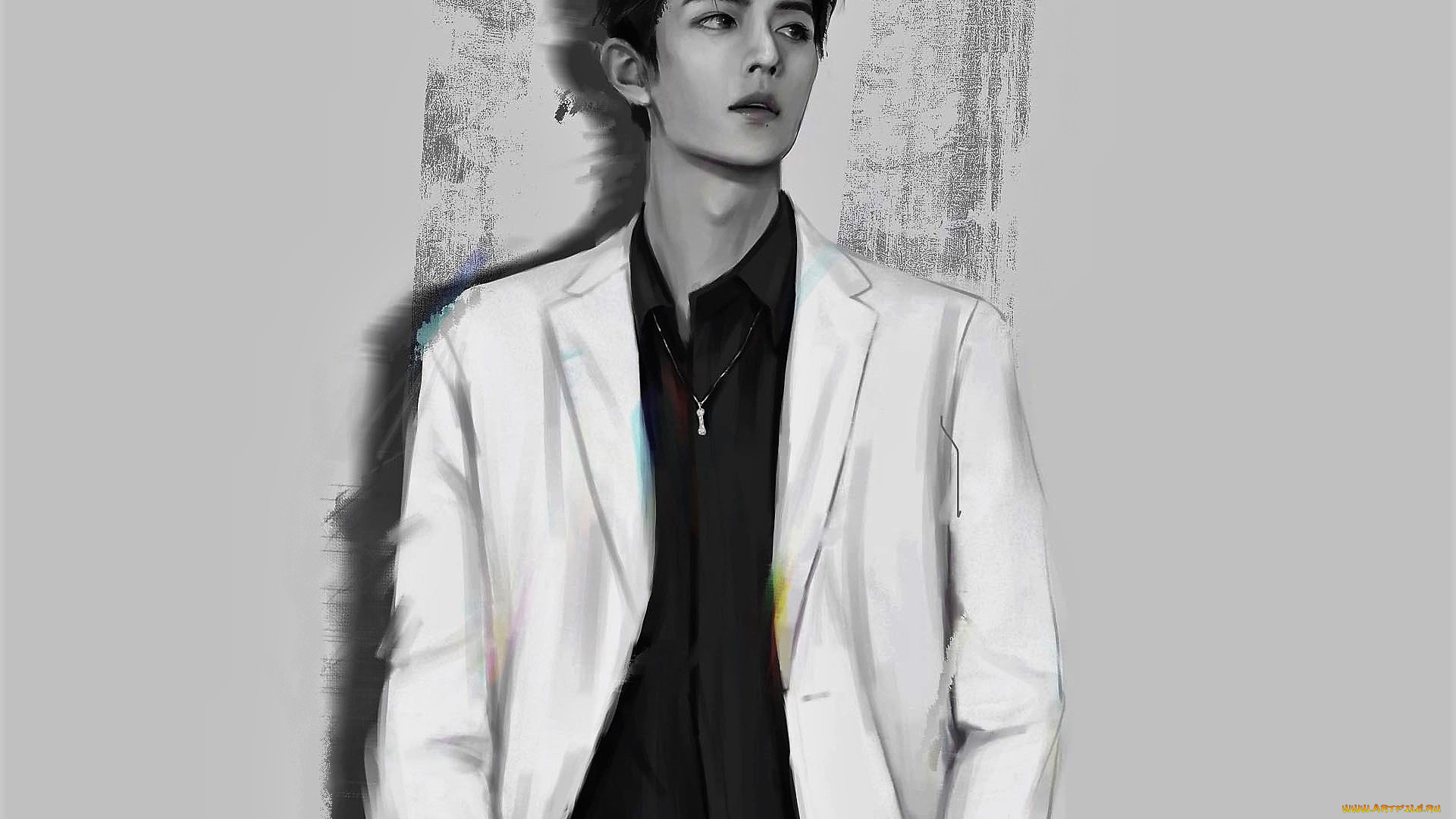 рисованное, люди, сяо, джань, костюм