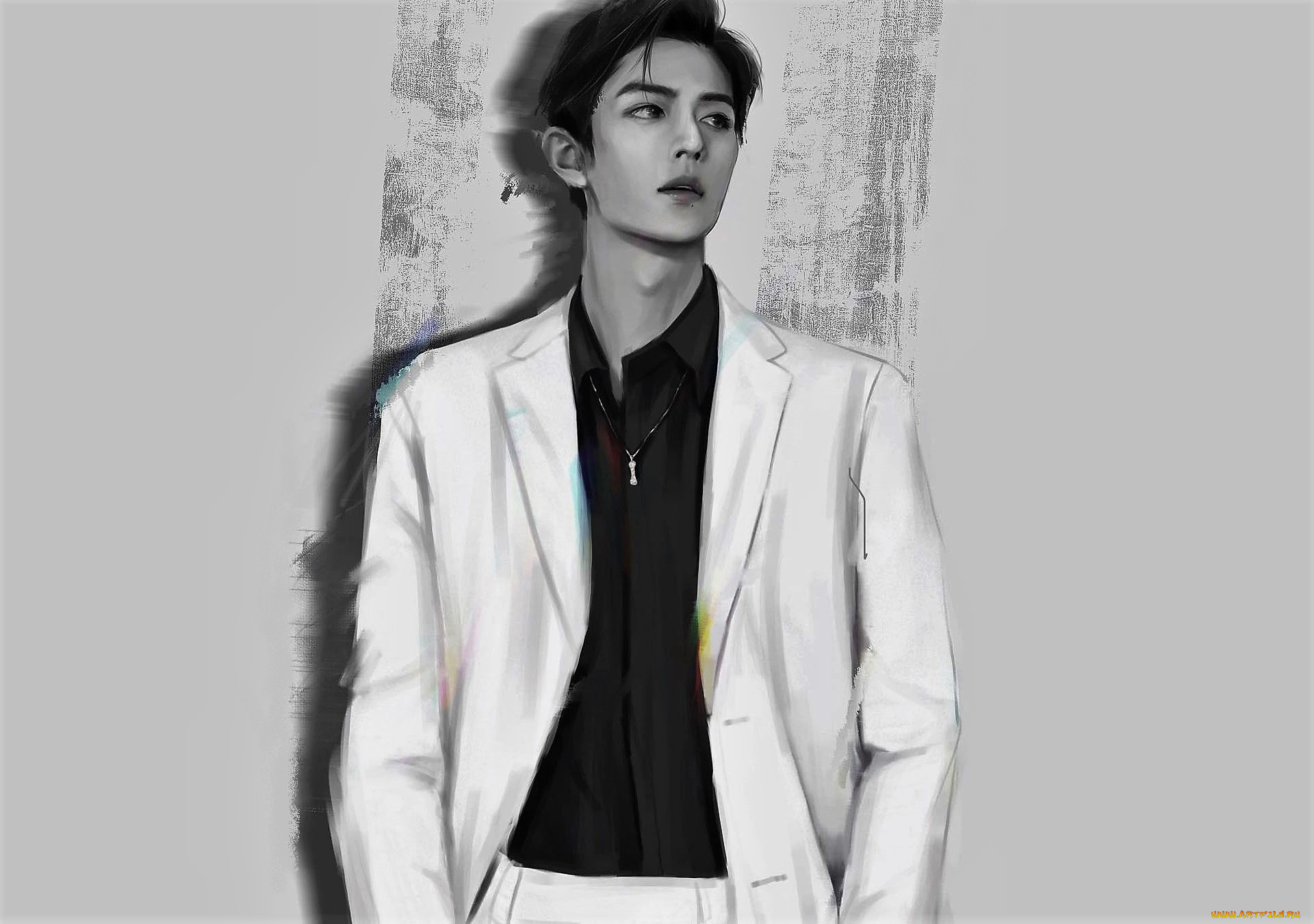 рисованное, люди, сяо, джань, костюм