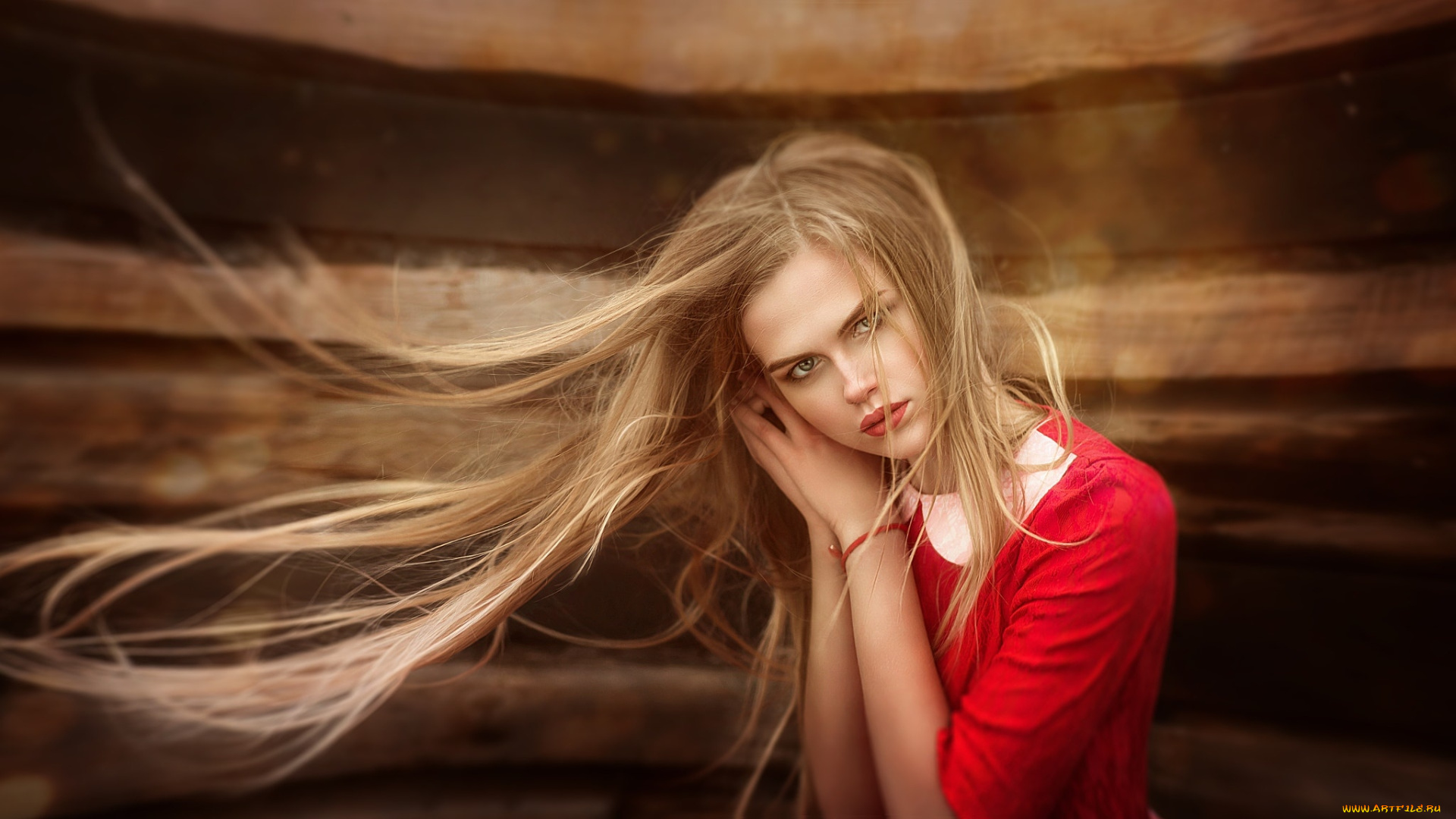 девушки, -, блондинки, , светловолосые, блондинка, длинные, волосы, красное, платье