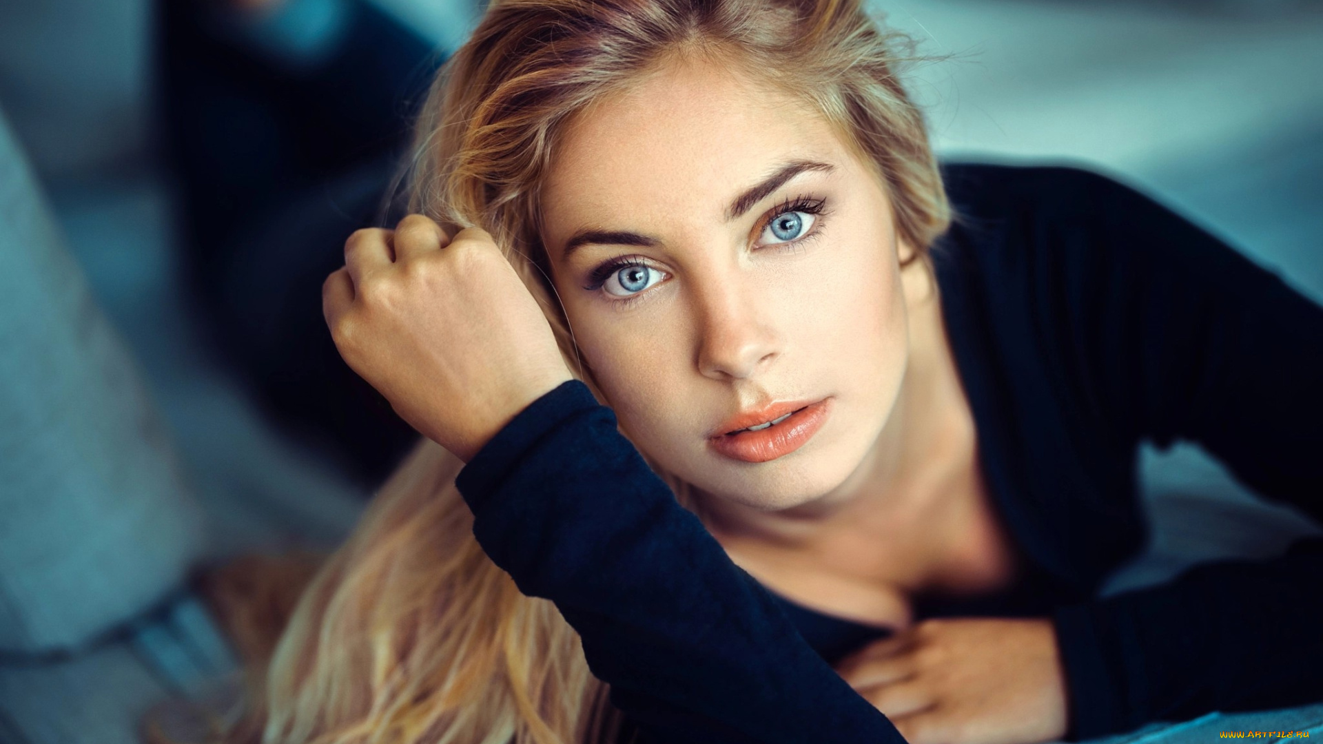 девушки, -, лица, , портреты, светлые, волосы, поза, взгляд