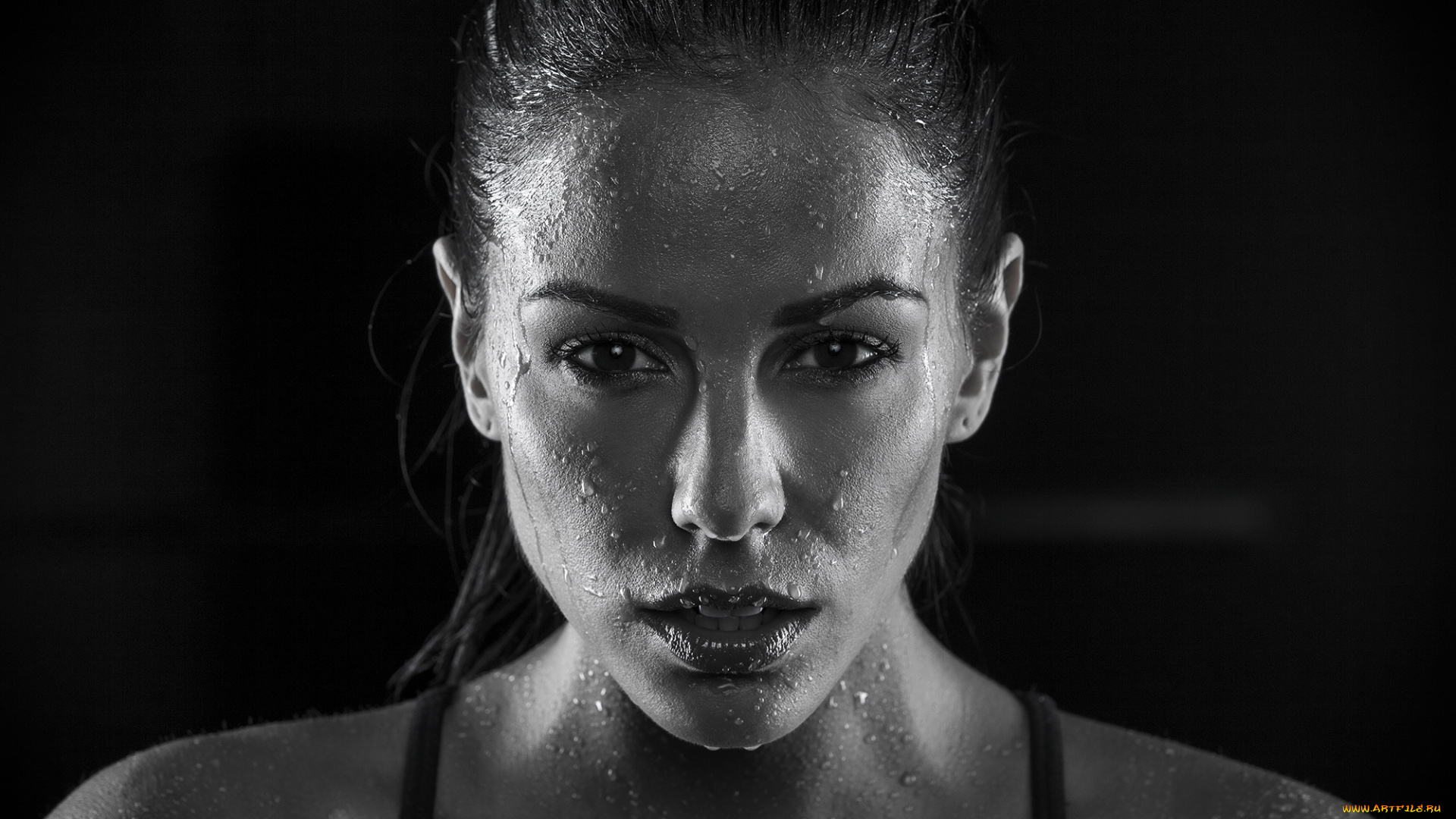 девушки, melissa, riso, капли, мокрое, лицо, монохром