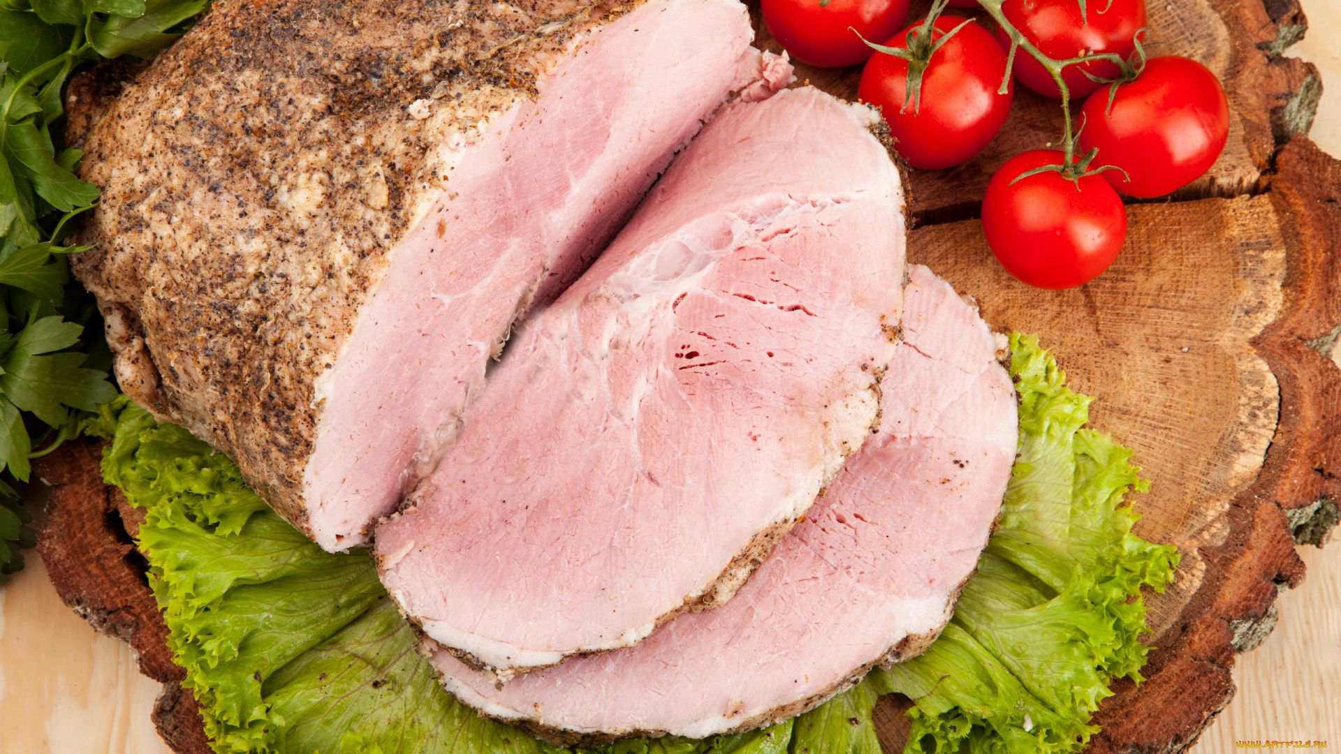 еда, мясные, блюда, буженина, помидоры, зеленый, салат