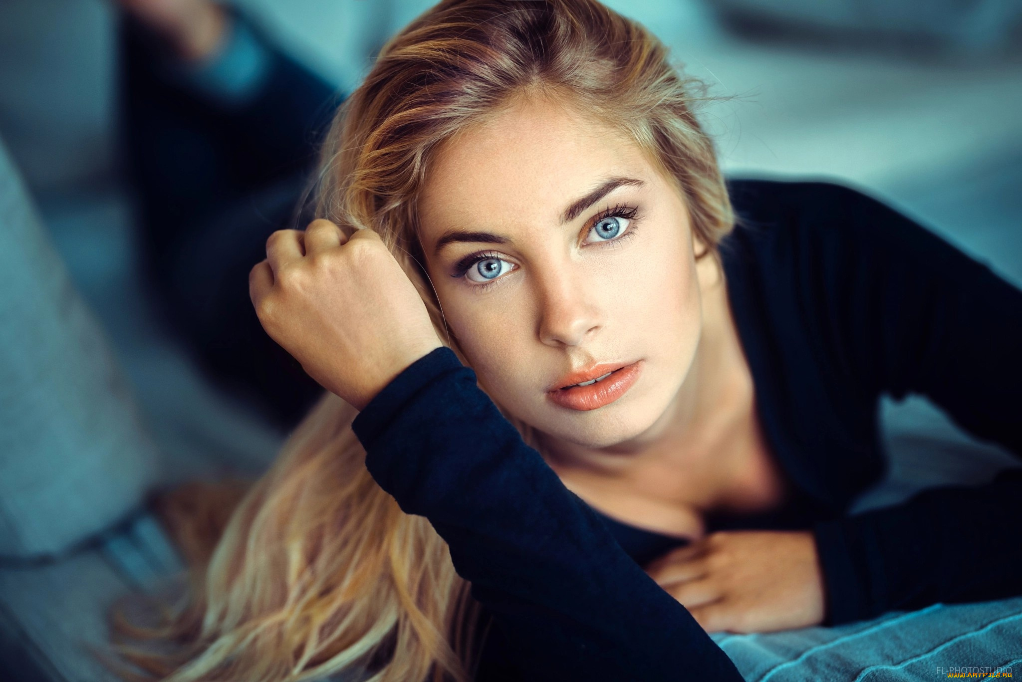 девушки, -, лица, , портреты, светлые, волосы, поза, взгляд