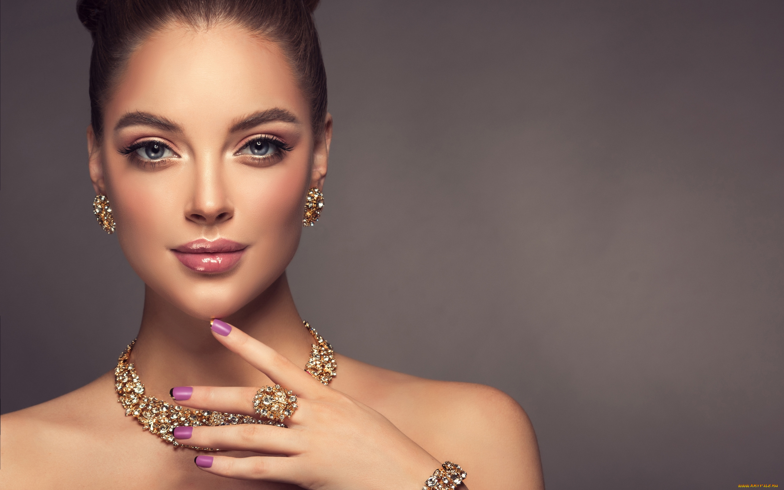 девушки, -, лица, , портреты, модель, макияж, украшения, брюнетка