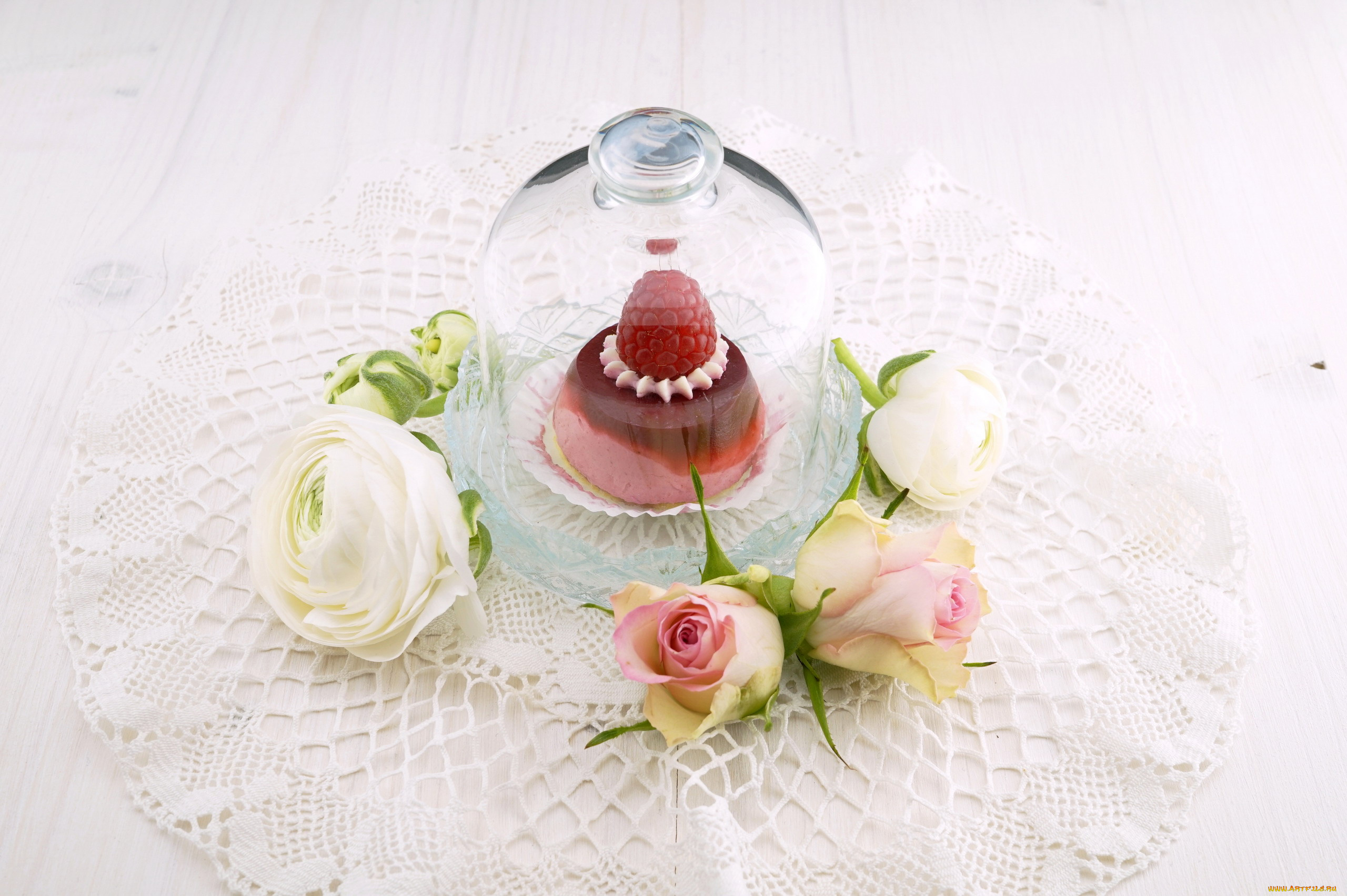 еда, мороженое, , десерты, желе, десерт, малина, розы, ранункулюс