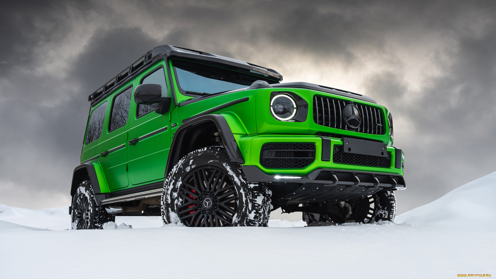 автомобили, mercedes-benz, amg, g-63, inferno, 4x4, suv, green, winter, зима, снег