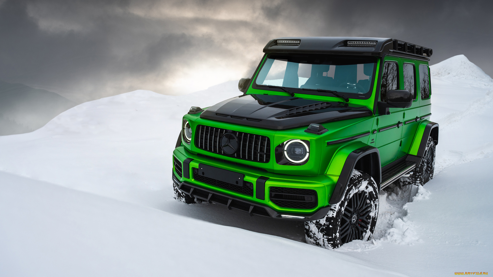 автомобили, mercedes-benz, amg, g-63, inferno, 4x4, suv, green, winter, зима, снег