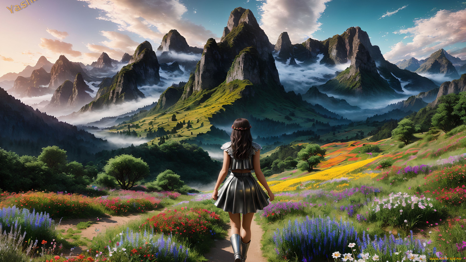 разное, компьютерный, дизайн, neural, network, горы, пейзаж, девушка