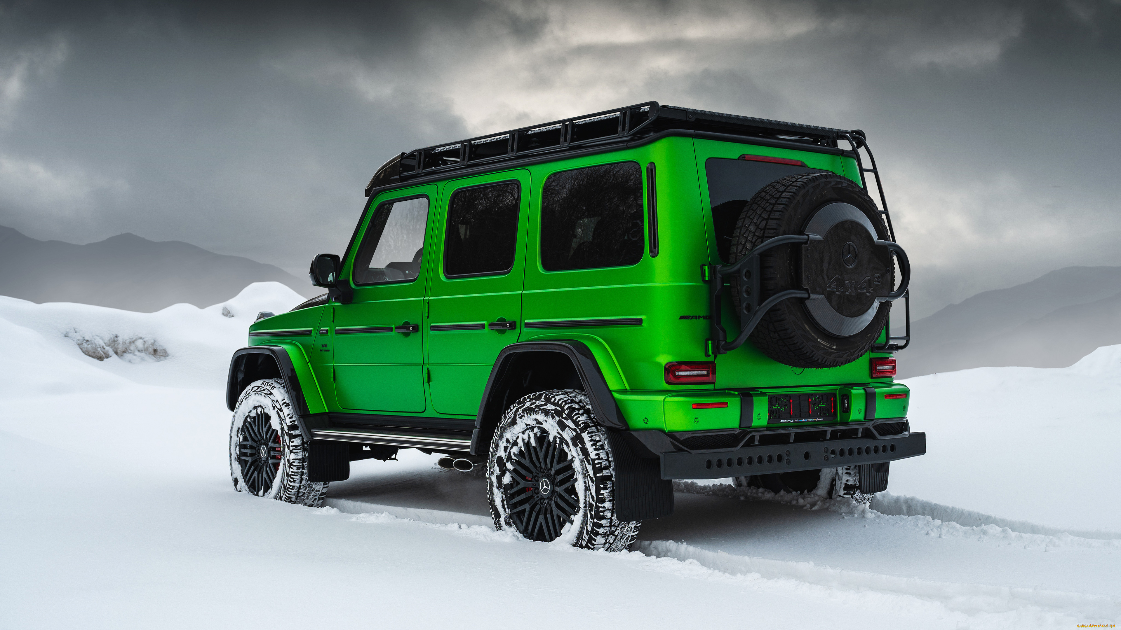 автомобили, mercedes-benz, amg, g-63, inferno, 4x4, suv, green, winter, зима, снег