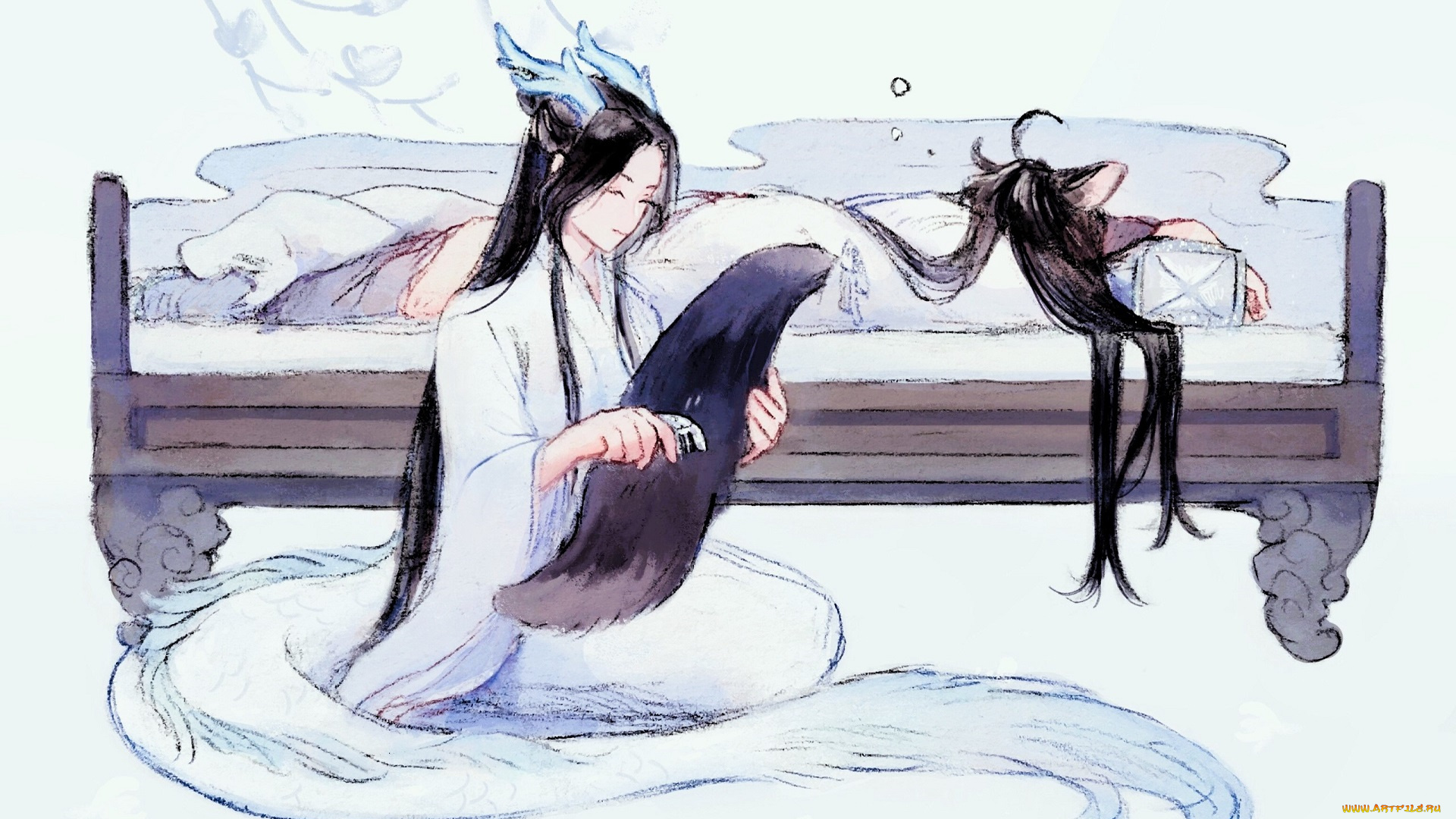 аниме, mo, dao, zu, shi, вэй, усянь, лань, ванцзы, кровать, хвост