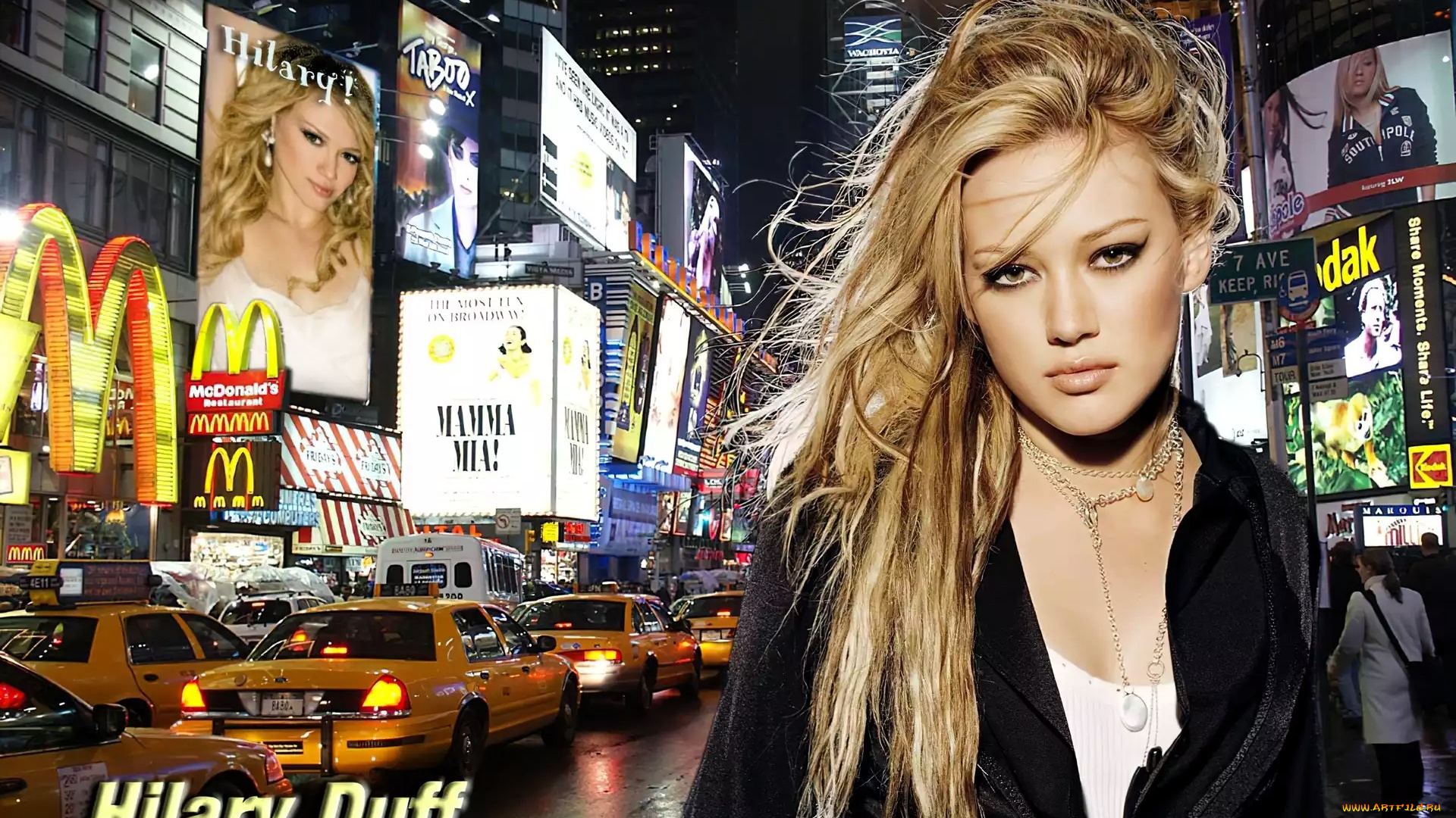 девушки, hilary, duff, блондинка, жакет, город, огни