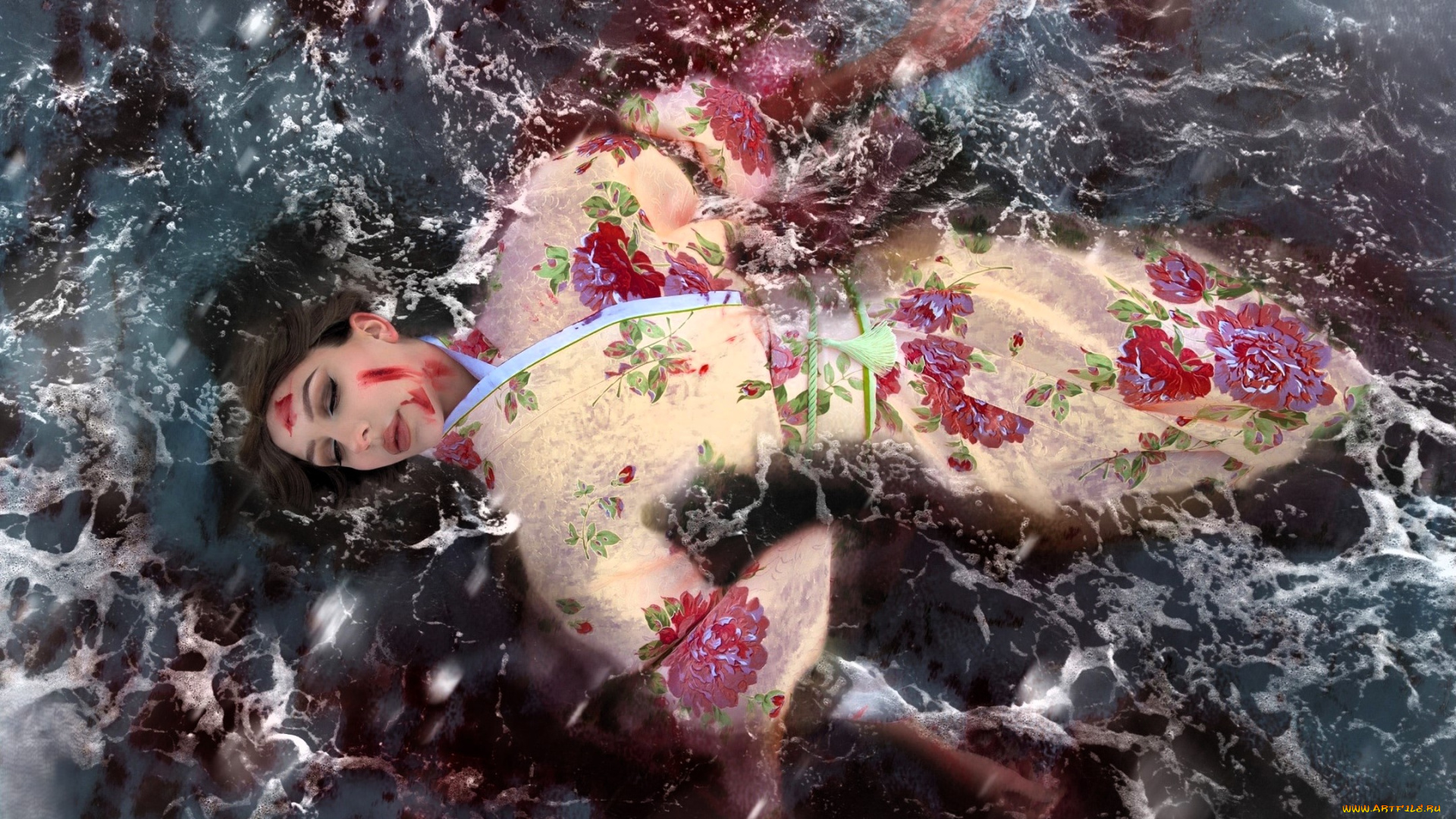 ladybell, девушки, -, креатив, , косплей, образ, косплей, наряд, костюм, кимоно, кровь, вода